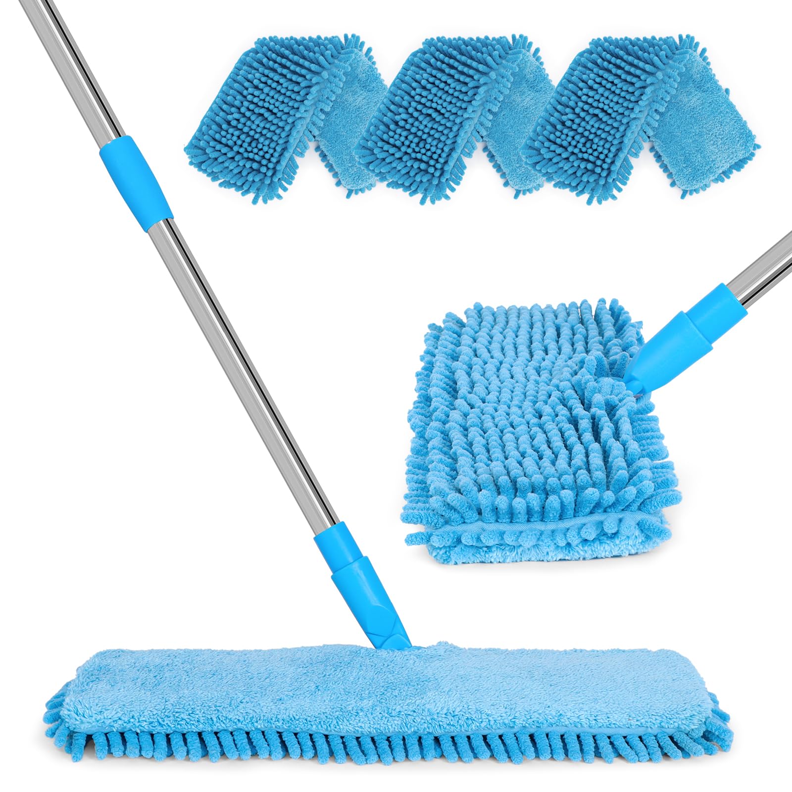 Microfiber Dual-Side Bona Flip Mops for Cleaning Flat Dust Wet Dry Mop Floor Cleaning Mops with 3 Reusable Washable Mop Pads for Hardwood, Vinyl, Laminate, Tile Cleaning Floors