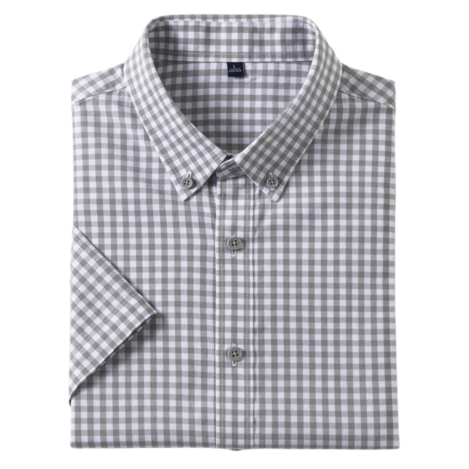 Camicia da uomo in cotone a maniche corte, a quadretti, vestibilità aderente, casual, con bottoni, resistente alle pieghe