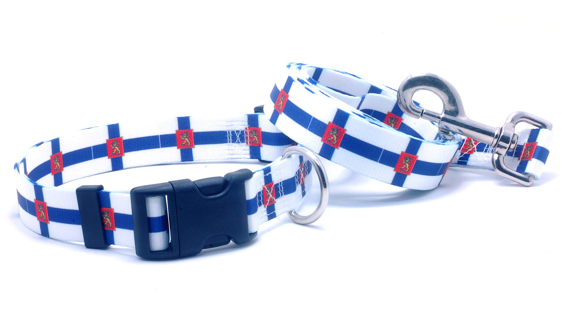 Dog Collar and Leash Set with The Finland Flag | Great for Finnish Holidays, Special Events, Festivals, Independence Days and Every Day Strong Safe