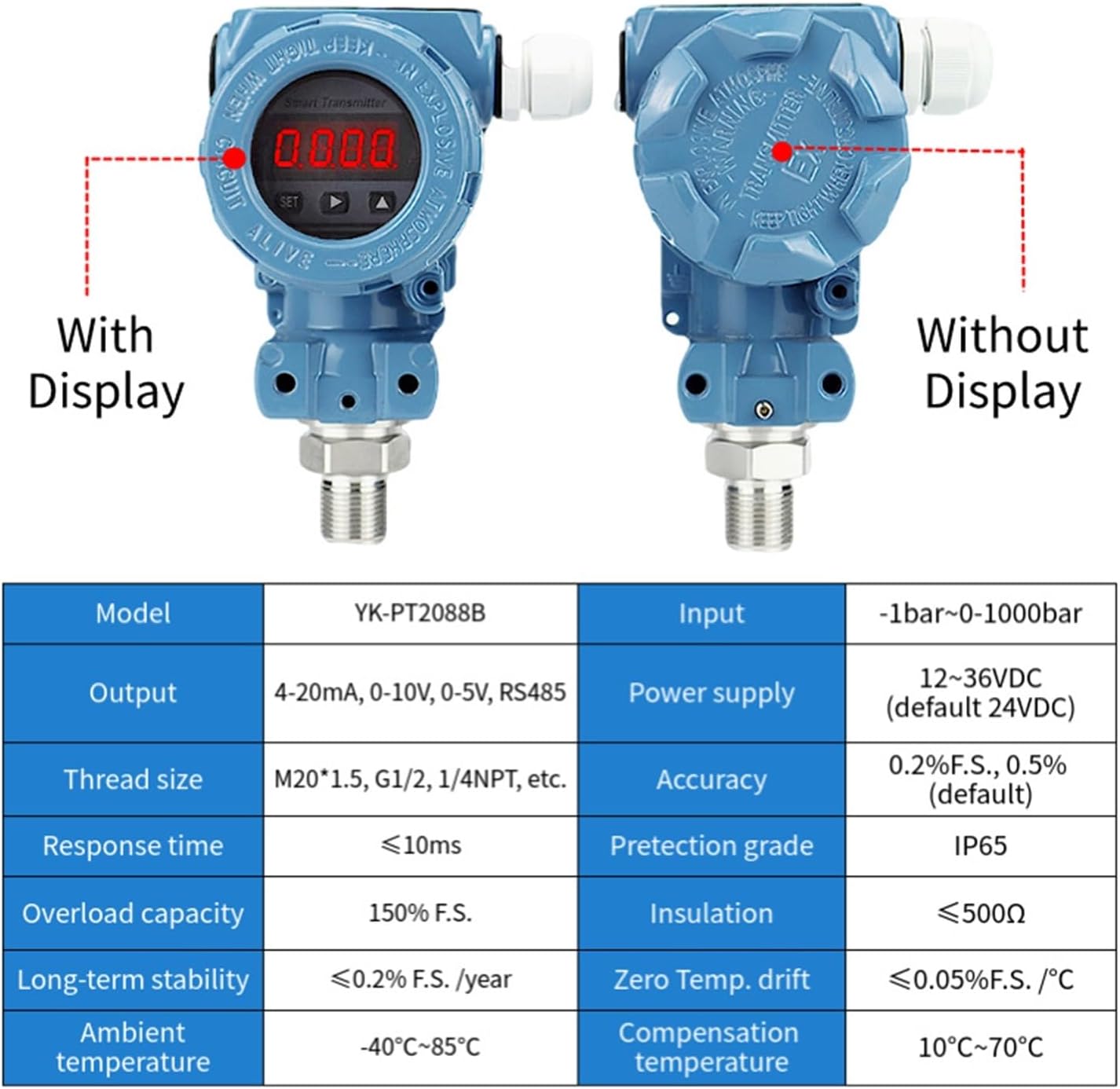 Pressure Transmitter 0-10V Positive Negative Vacuum Pressure Sensor 2088 Pressure Transmitter Water Oil Gas Pressure Measurement Transducer(0-10V G3-8,0-1000bar)
