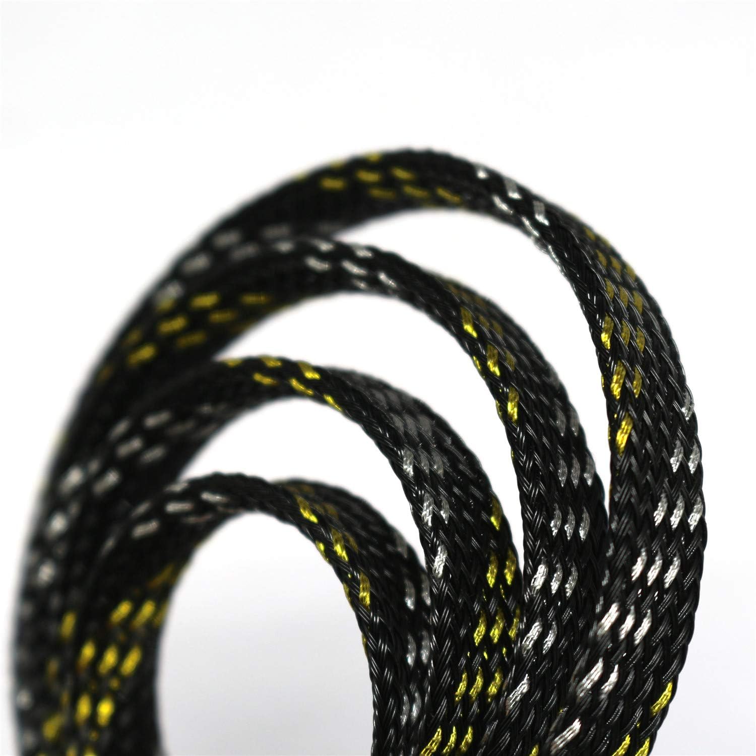 30ft PET Expandable Sleeving Wire Cable Sleeve (1/2" Gold Silver 30ft)