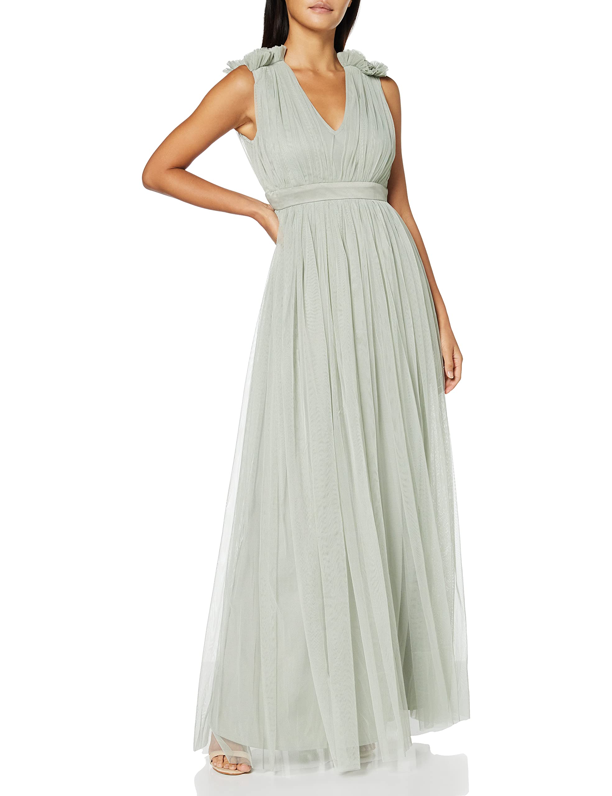 Maya Deluxe Maxivestido con Detalle de Volantes En Los Hombros Vestido de Dama de Honor para Mujer
