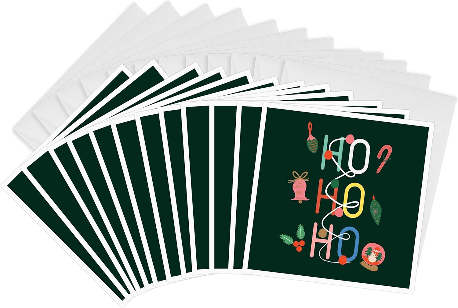 3dRose Greeting Cards - Ho Ho Ho Christmas Greetings - 12 Pack Rosette - Merry Christmas