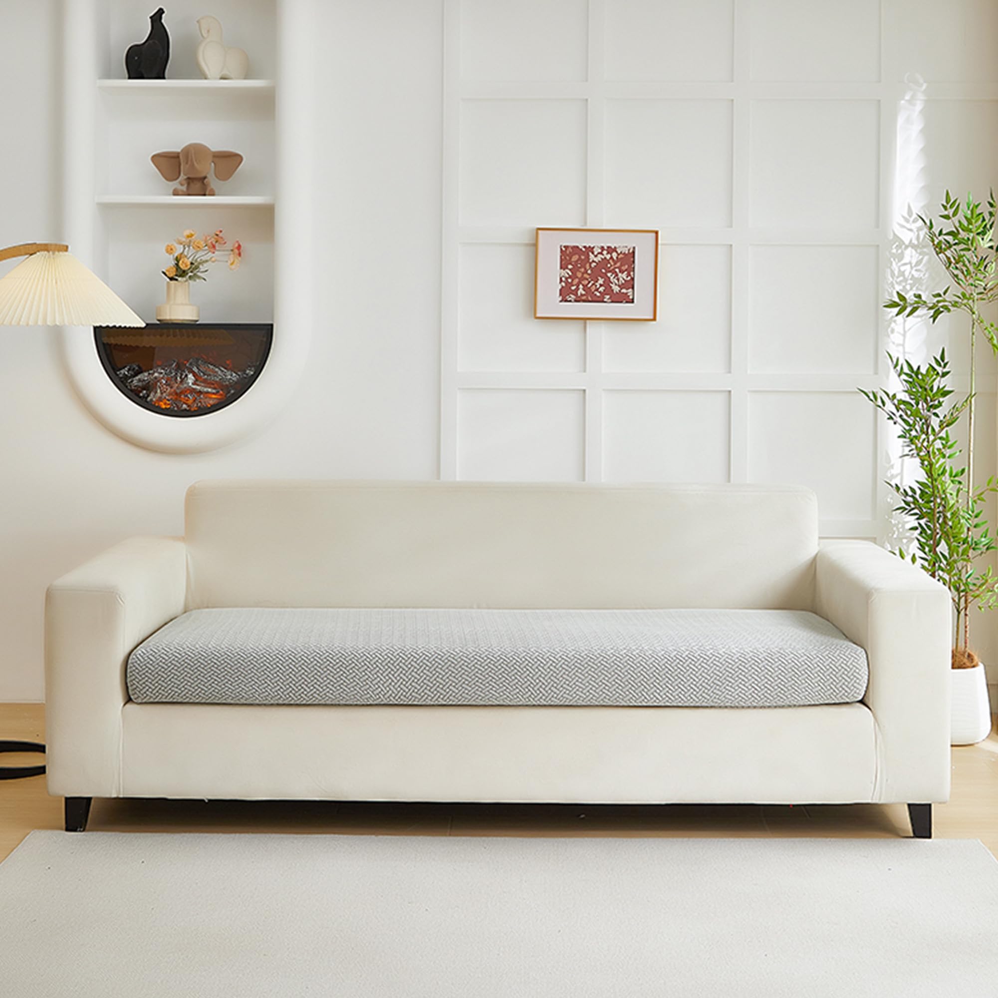 Photo 1 of Yoovat Couch Cushion Covers for Sofa Couch Covers Wear-Resistant Universal Sofa Cover Washable Stretch for Sectional Slipcovers (Texture-Light Gray,Large Triple Seat Cover)
