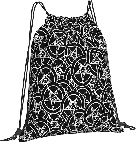 Bolsa con cordón Satánico, Sigil-Baphomet-Pentagrama, mochila deportiva para hombres, mujeres y niñas, Blanco, Mochilas de viaje
