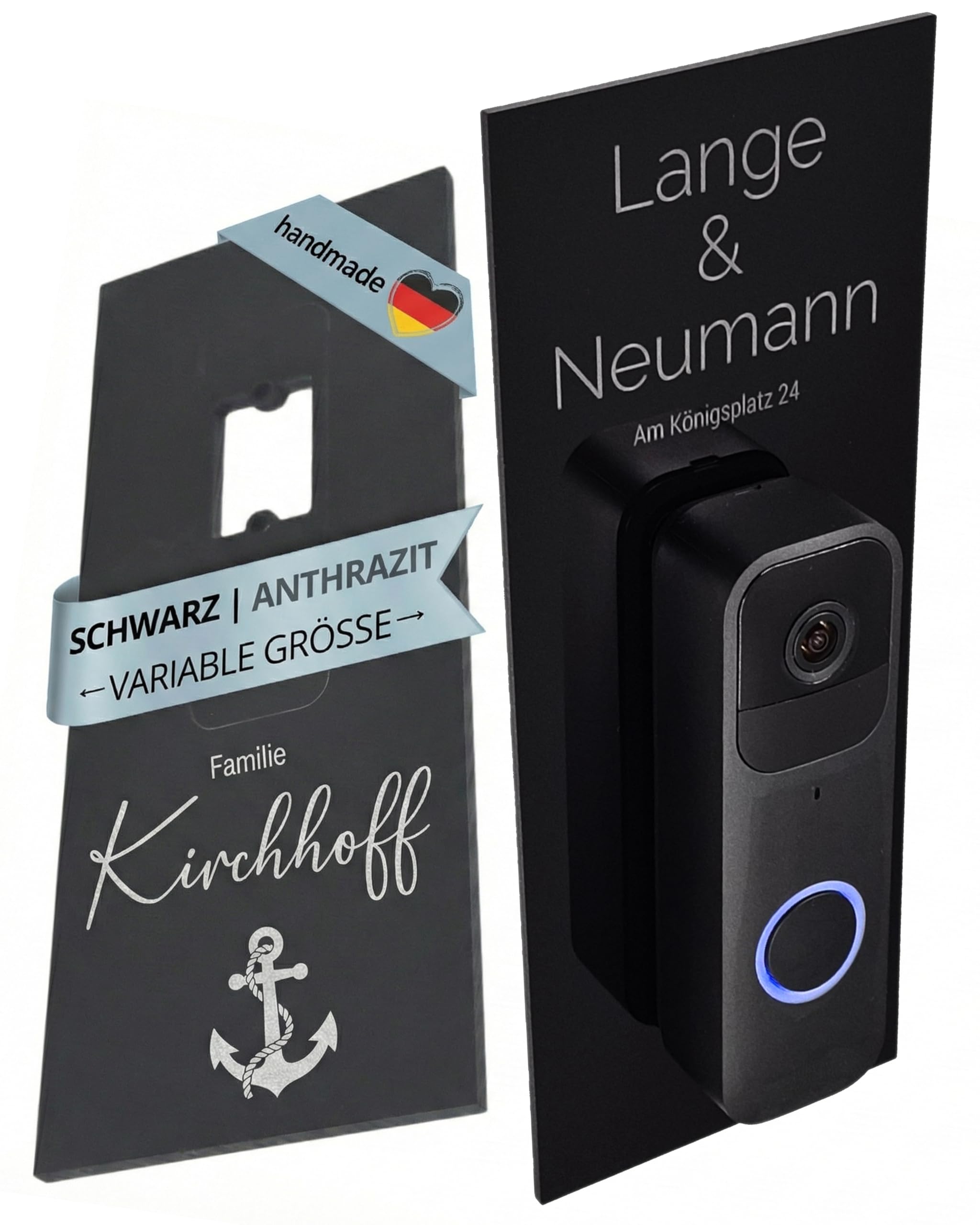 LazerlichtCraft Klingelschild für Blink Videotürklingel (System) (Video Doorbell) personalisiert – Acrylglas Blende mit Wunschgravur – Schwarz glänzend oder Anthrazit matt – Türklingel Zubehör