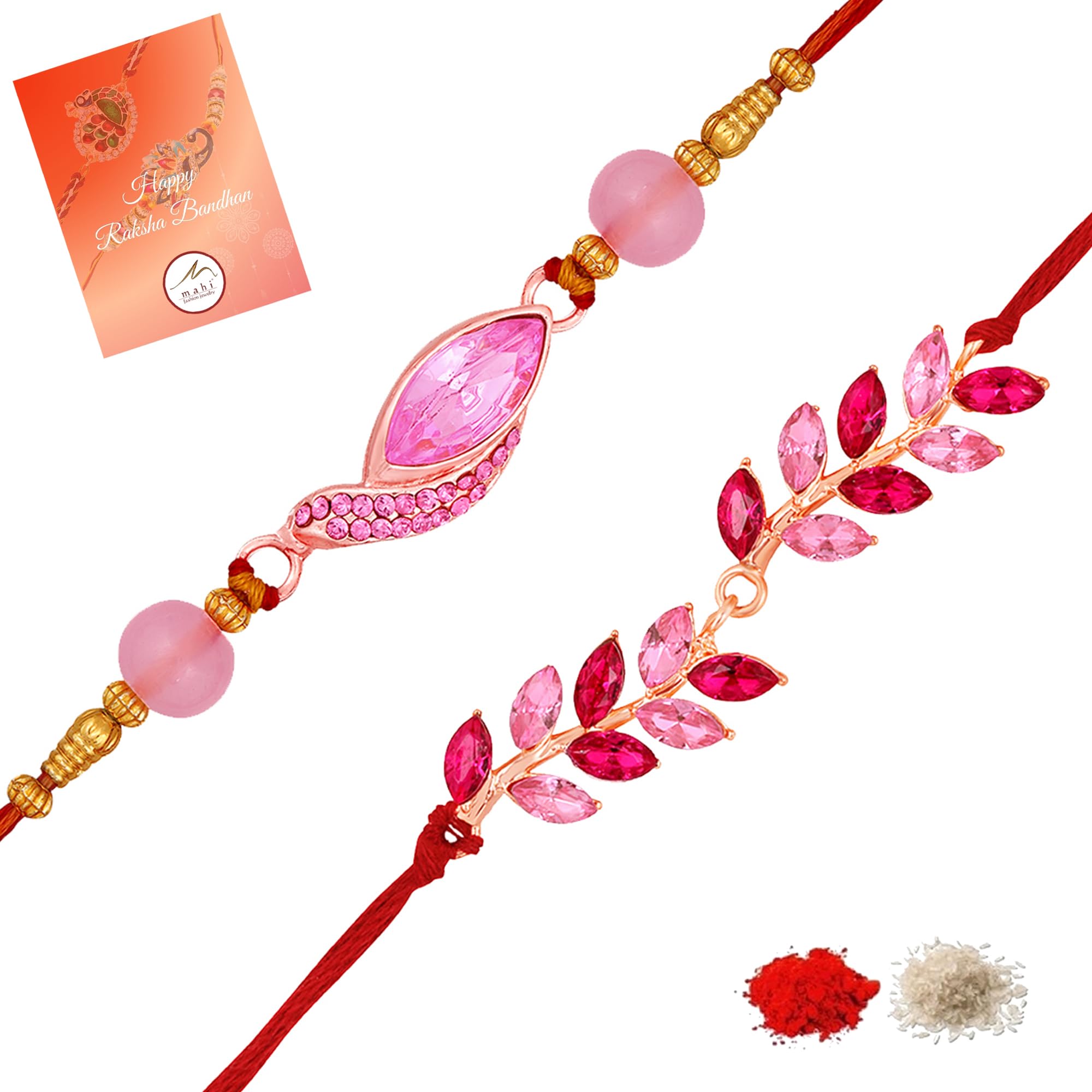 Mahi Combo of 2 Rose Gold Plated Rakhis with Pink and Red Crystals for Brother, Bhai, Bro (RCO1105723Z) (B0D8175RBR) Amazon Price History, Amazon Price Tracker