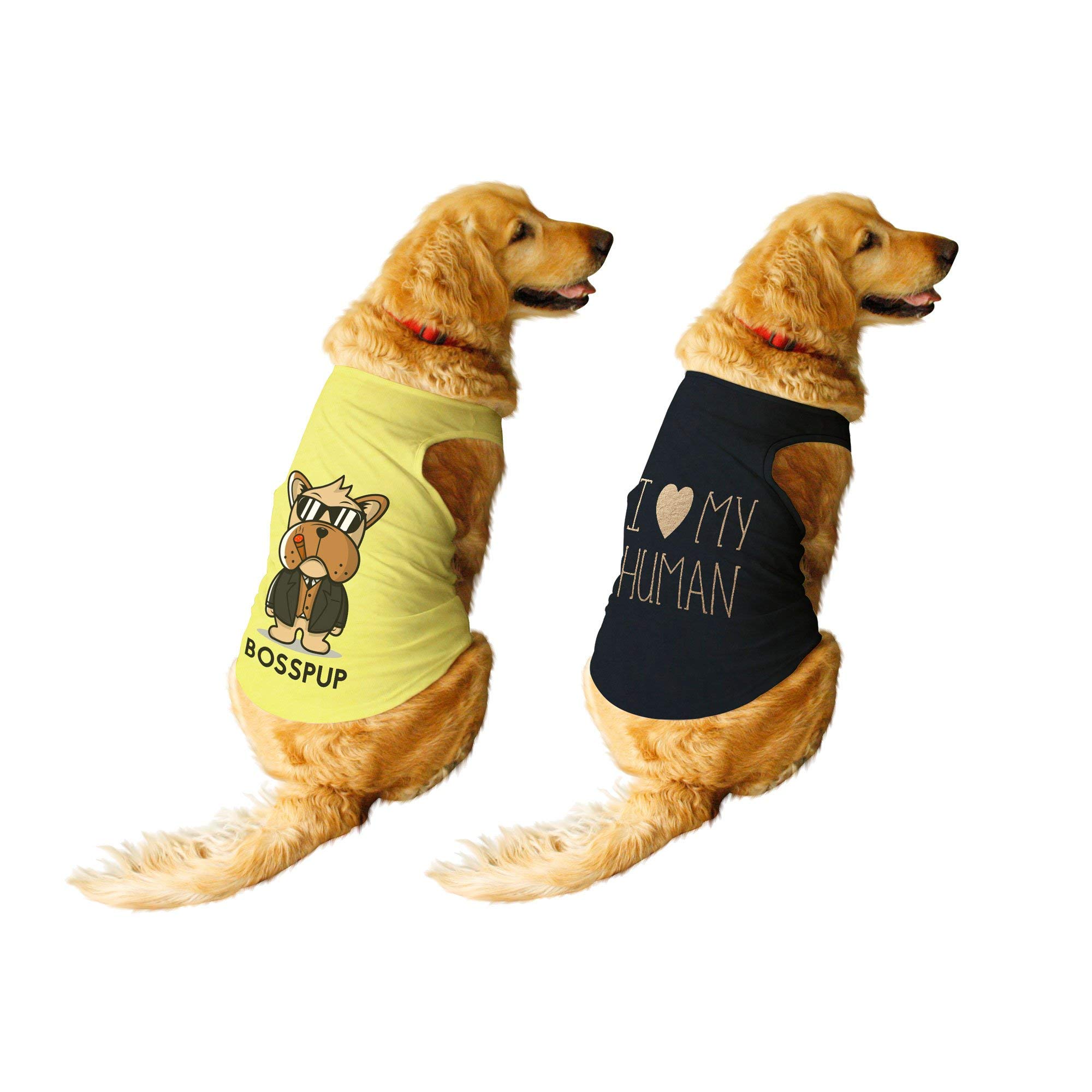 Ruse Set of 2 Summer Dog T-Shirt Bosspup & I Love My Human Printed Pets Round Neck Sleeveless Combo Vest Tank/Tees/Apparel/Clothes for Dogs Lemon/Black/XXL (Full Grown Saint Bernard, Great Dane etc.) (B08WHCKB3L) Amazon Price History, Amazon Price Tracker