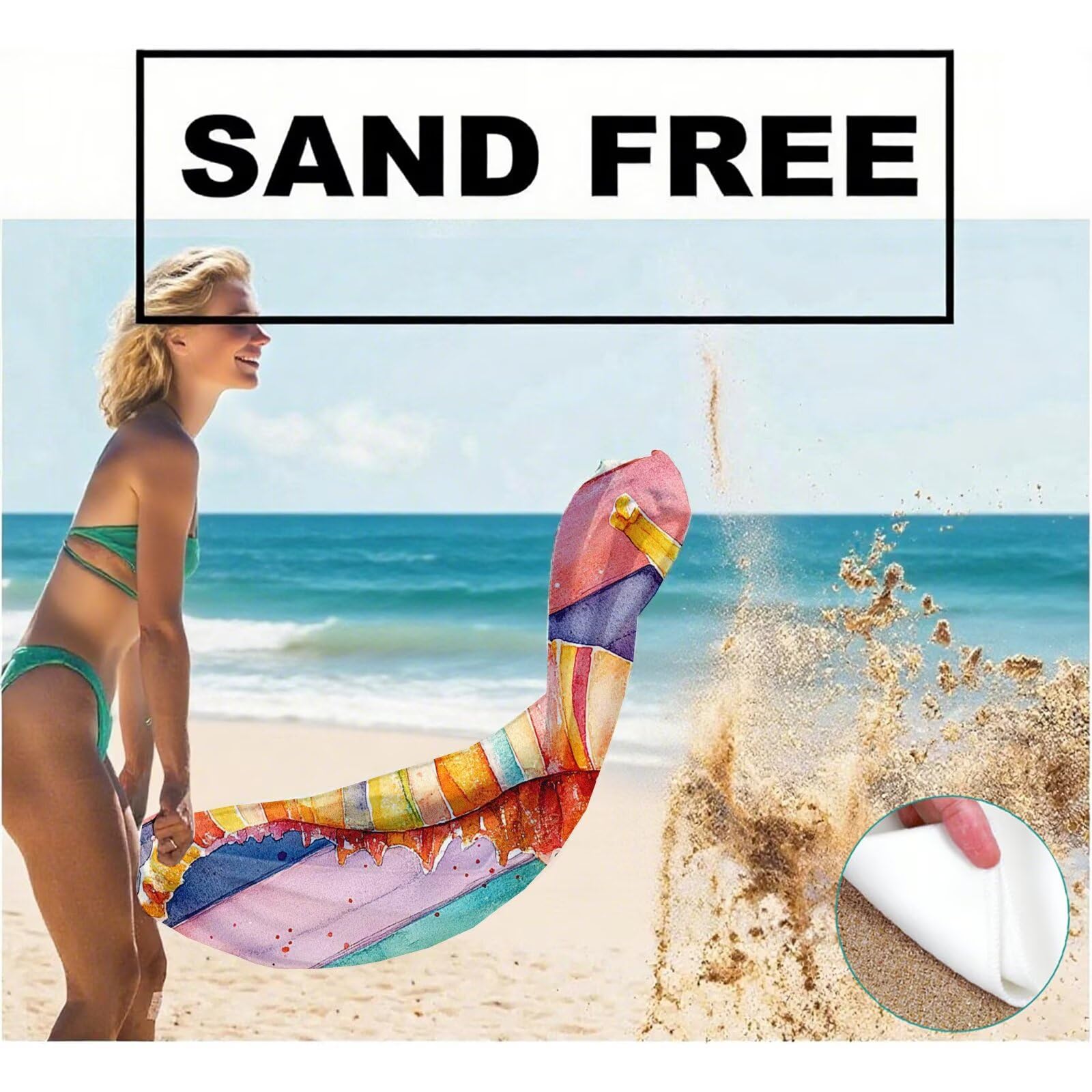 Serviette de Plage XXL 100x200 cm,Hippocampe Serviette Plage Microfibre avec Séchage Rapide, Anti-Sable, Absorbante Fonction Design pour Vacances Piscine Pique-Nique Voyages Yoga, Cadeau Femme Q-686