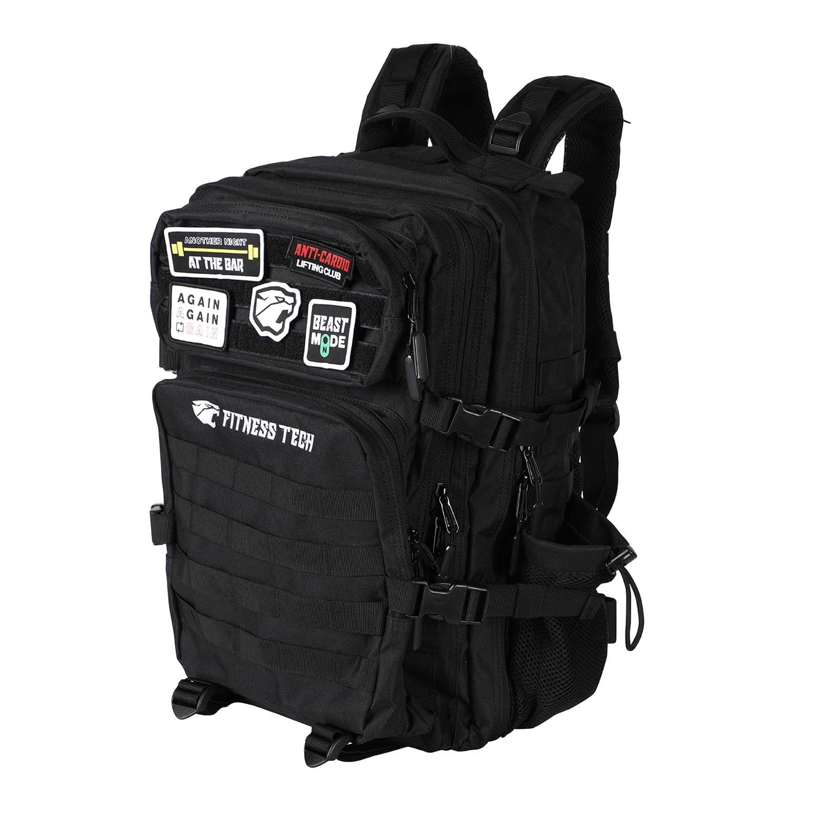 Mochila 45L con porta botellas y 5 parches personalizables | Mochila deportiva táctica para gimnasio y uso diario | Negro, camuflaje o tierra