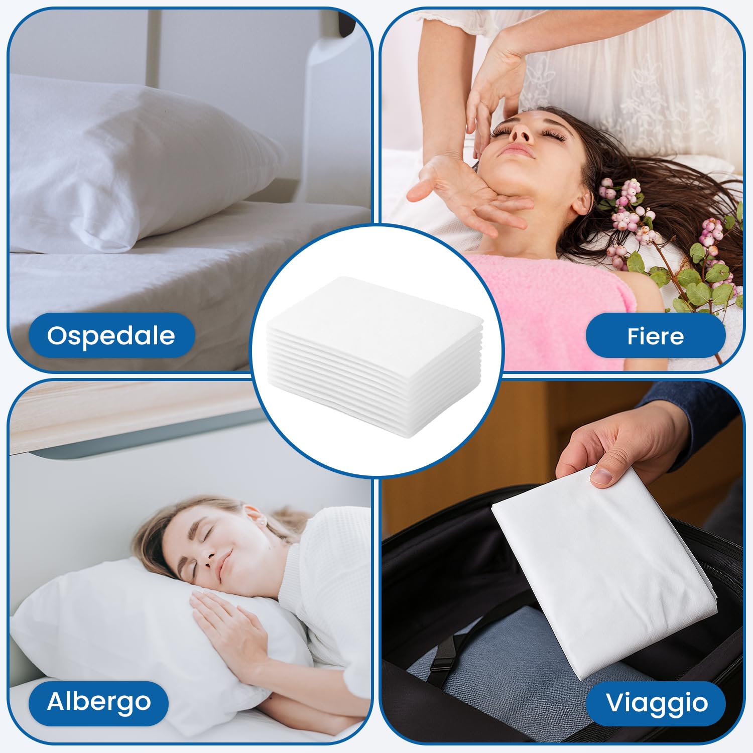 Confezione da 20 – Federa per cuscino monouso 63x63 cm con patta – Federa bianca usa e getta in tessuto non tessuto di polipropilene – Per uso medico, estetico o massaggi – BORNOVA