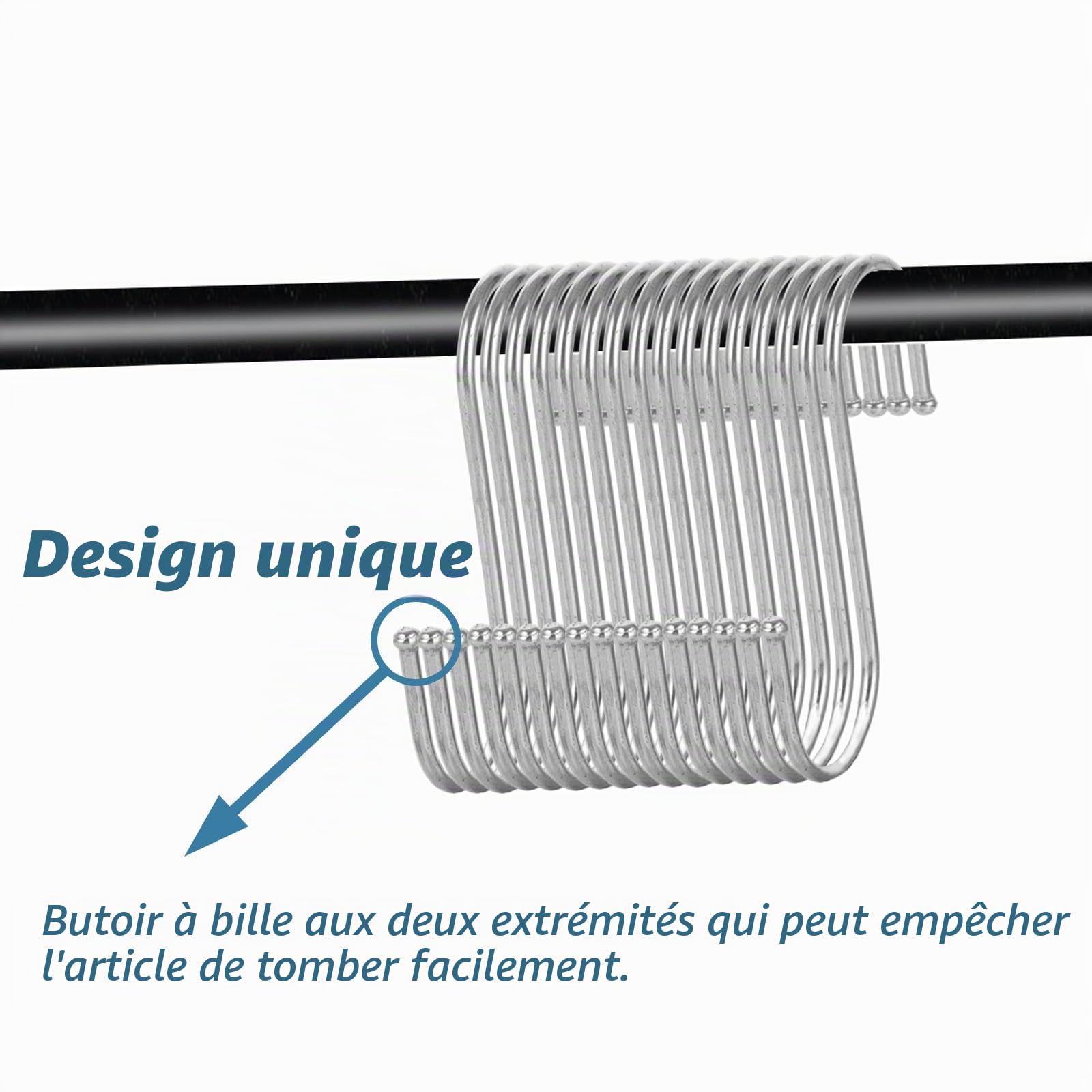 Crochet S en Métal 9cm, 100 Pièces Crochets S en Acier Inoxydable, Crochet en S pour Cuisine, Hameçon Forme S pour Suspendre Casseroles et Vêtements, Usage Bureau et Salle de Bain