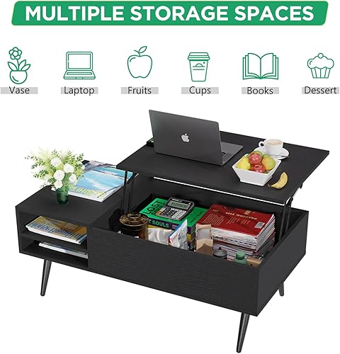 Miniatura 7 de PayLessHere Mesa auxiliar elevable de 39 pulgadas con almacenamiento ajustable y compartimento oculto, mesa de centro pequeña de madera para el