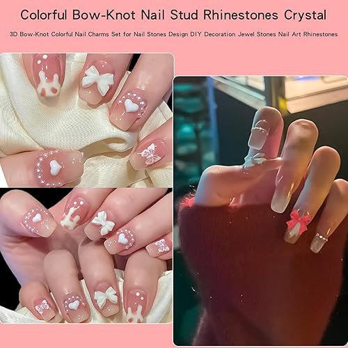 Miniatura 4 de Juego de dijes de mariposa 3D con nudo de lazo para uñas, diamantes de imitación, perlas blancas de cristal, juego de dijes de uñas coloridas para
