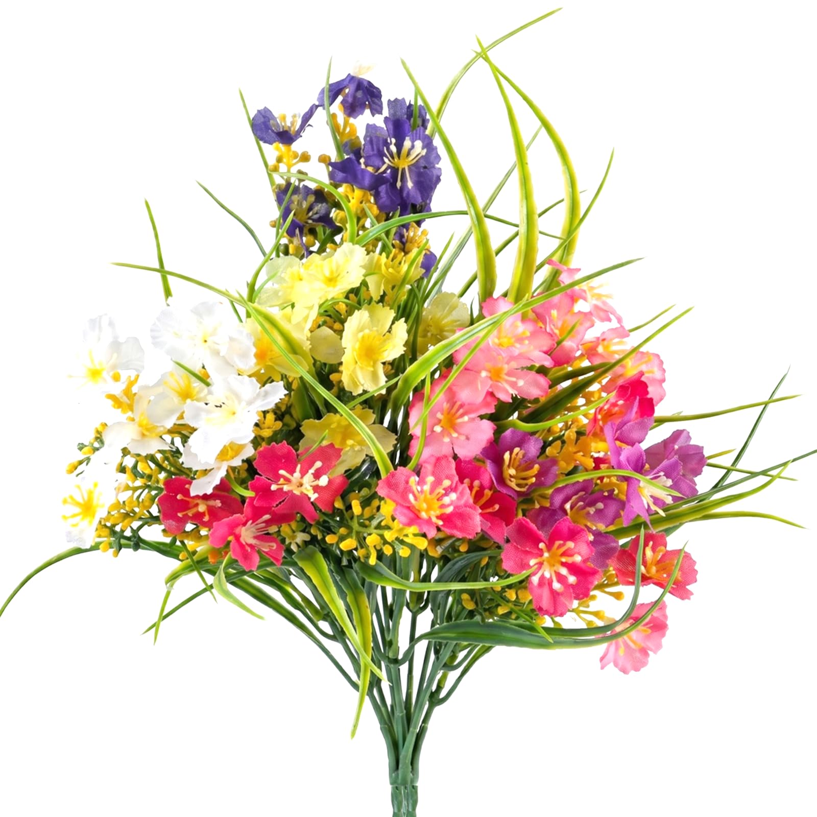 Merzio 6 Bundles Artificial Flowers Outdoor,UV Resistant Fake Flowers for Decoration, Faux Plastic Plants for Garden Window Box Porch Home Decor