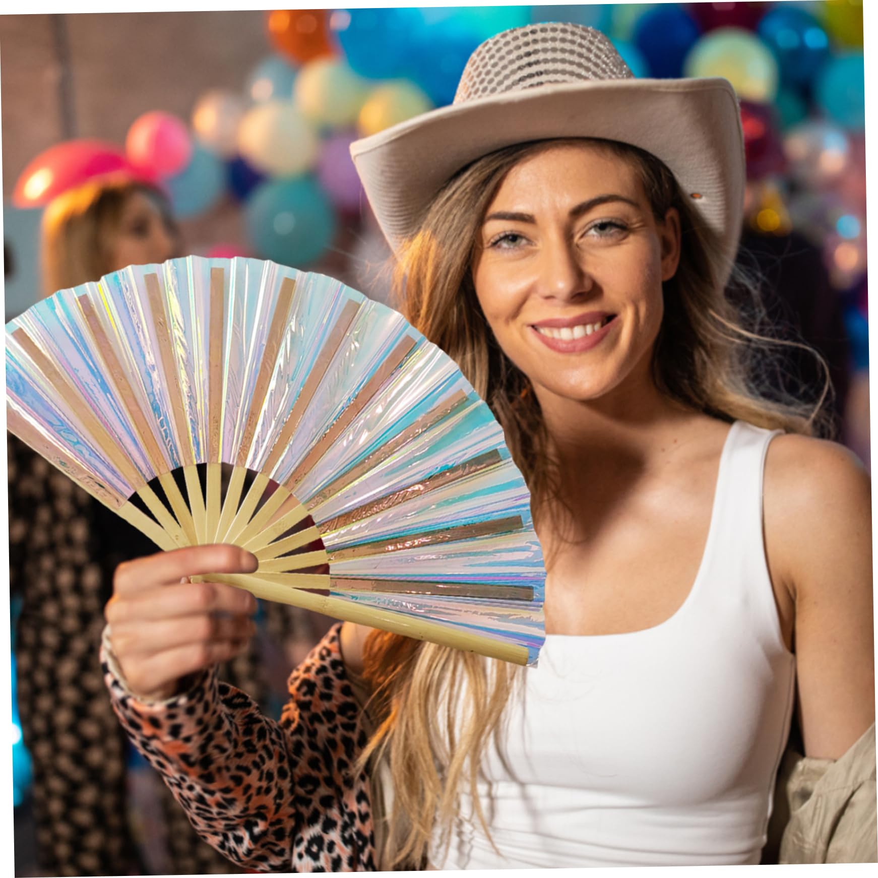 Holografische Handfächer, faltbar, glänzender Rave-Fächer mit Effekt, schillernder Festival-Handfächer für Männer und Frauen, Festival-Outfit-Zubehör