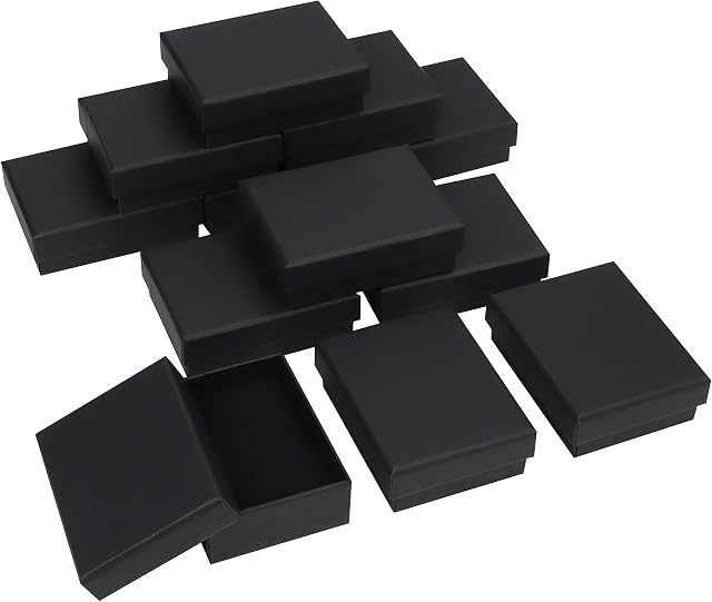 Kurtzy Black Paper Jewellery Display Gift Boxes (12 Pack) - 9 x 7 x 3cm / 3.54 x 2.75 x 1.18 inches - Matte Cardboard Packaging Box Set with Foam Inserts for Earrings, Necklaces, Bracelets and Rings