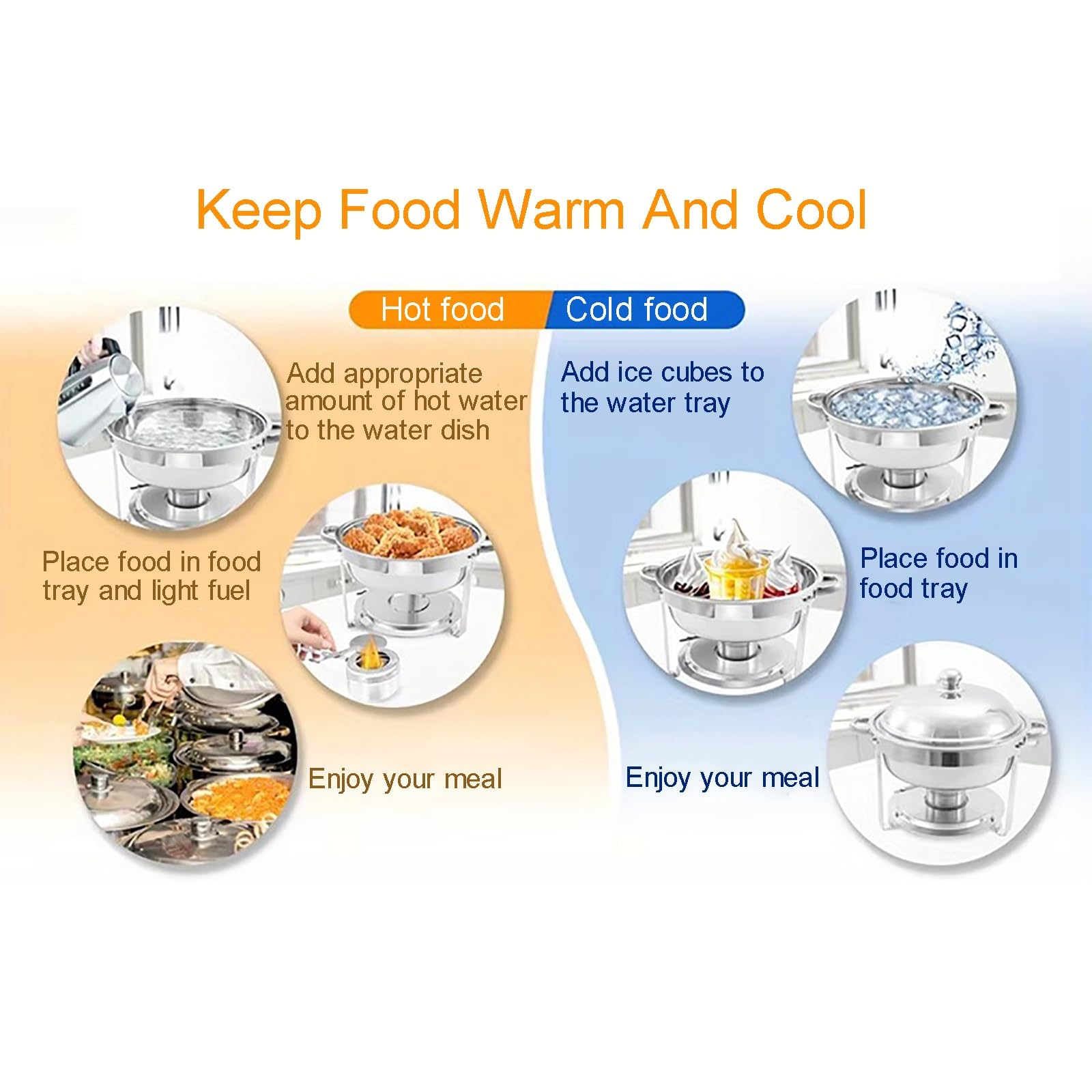 Juego de calentador de buffet, plato de acero inoxidable de 4 cuartos con bandeja de agua, platos calientes para catering, servicio de alimentos, fiestas y eventos, ideal para bufés y banquetes