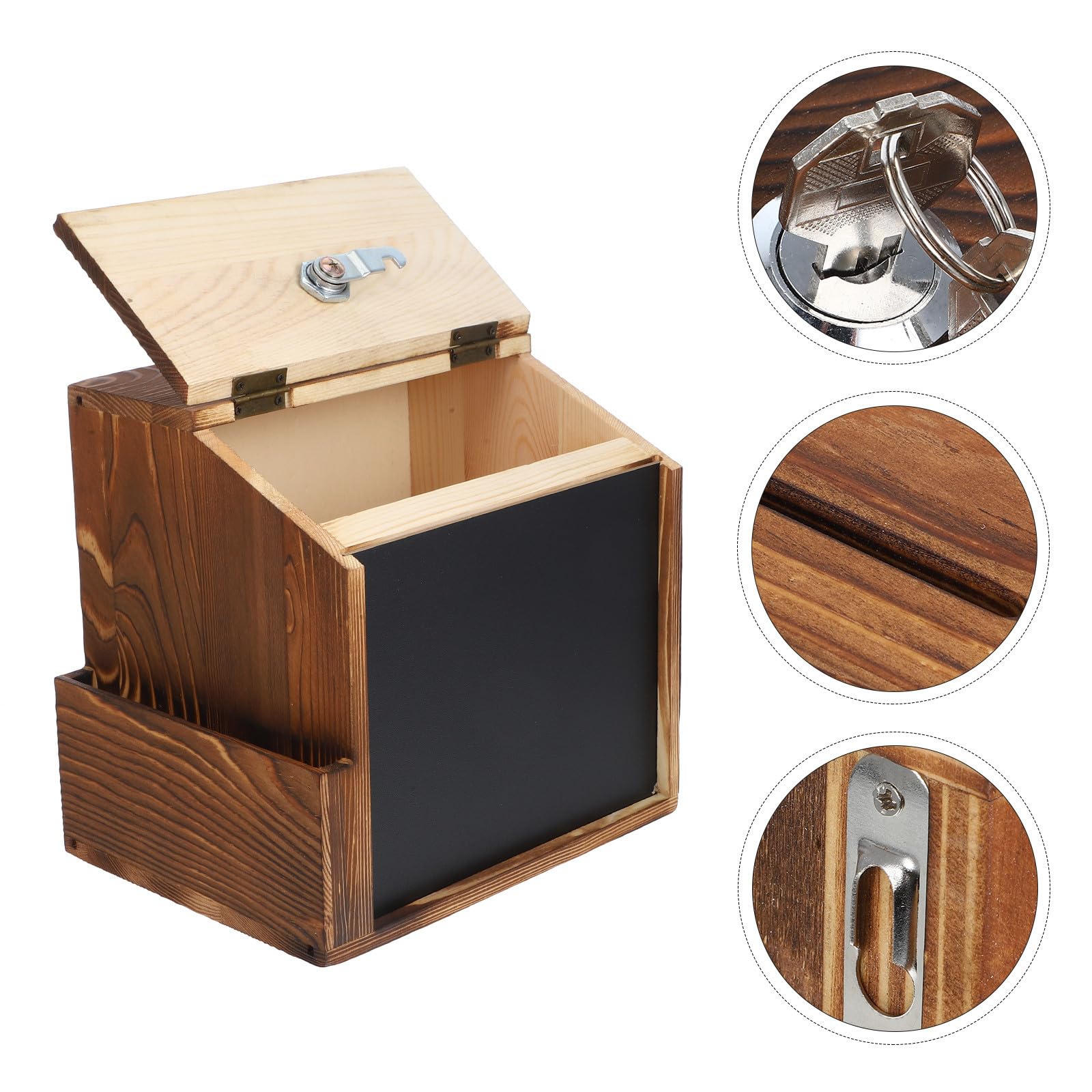 jojofuny Buzón de Sugerencias y Montaje en Pared de Madera con Cerradura y Ranura , Caja de Donaciones Instalación Fácil con Tornillos para Restaurante