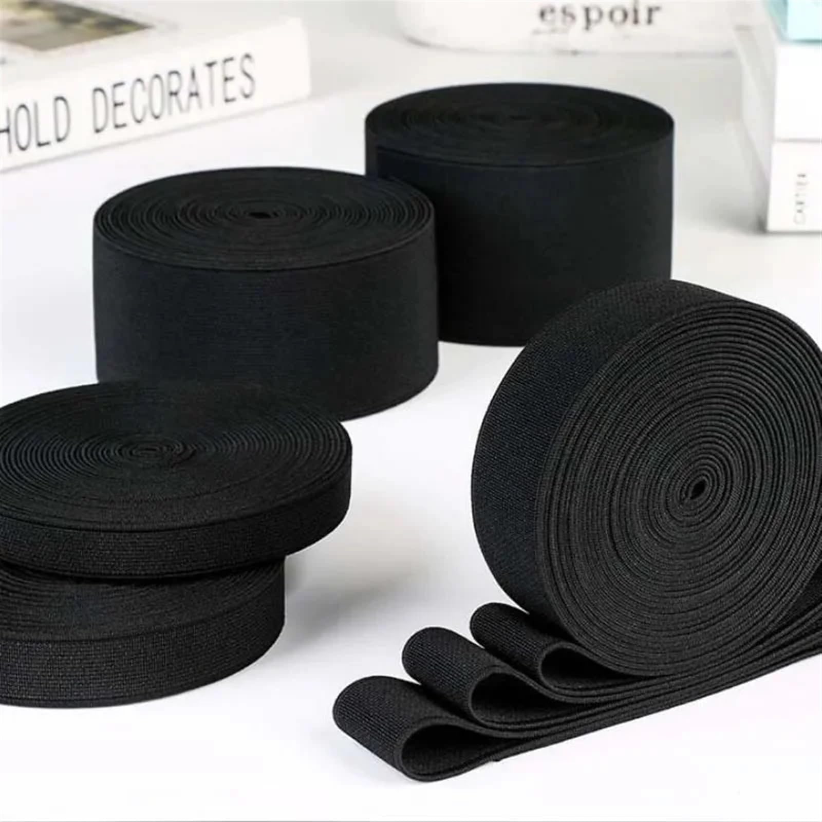 Rollo de 40 m de Bandas elásticas for Coser, for Tejer, Coser, elásticas Planas, elásticas Trenzadas Anchas, Herramientas for Manualidades Elástico para Coser(Black,50mm)