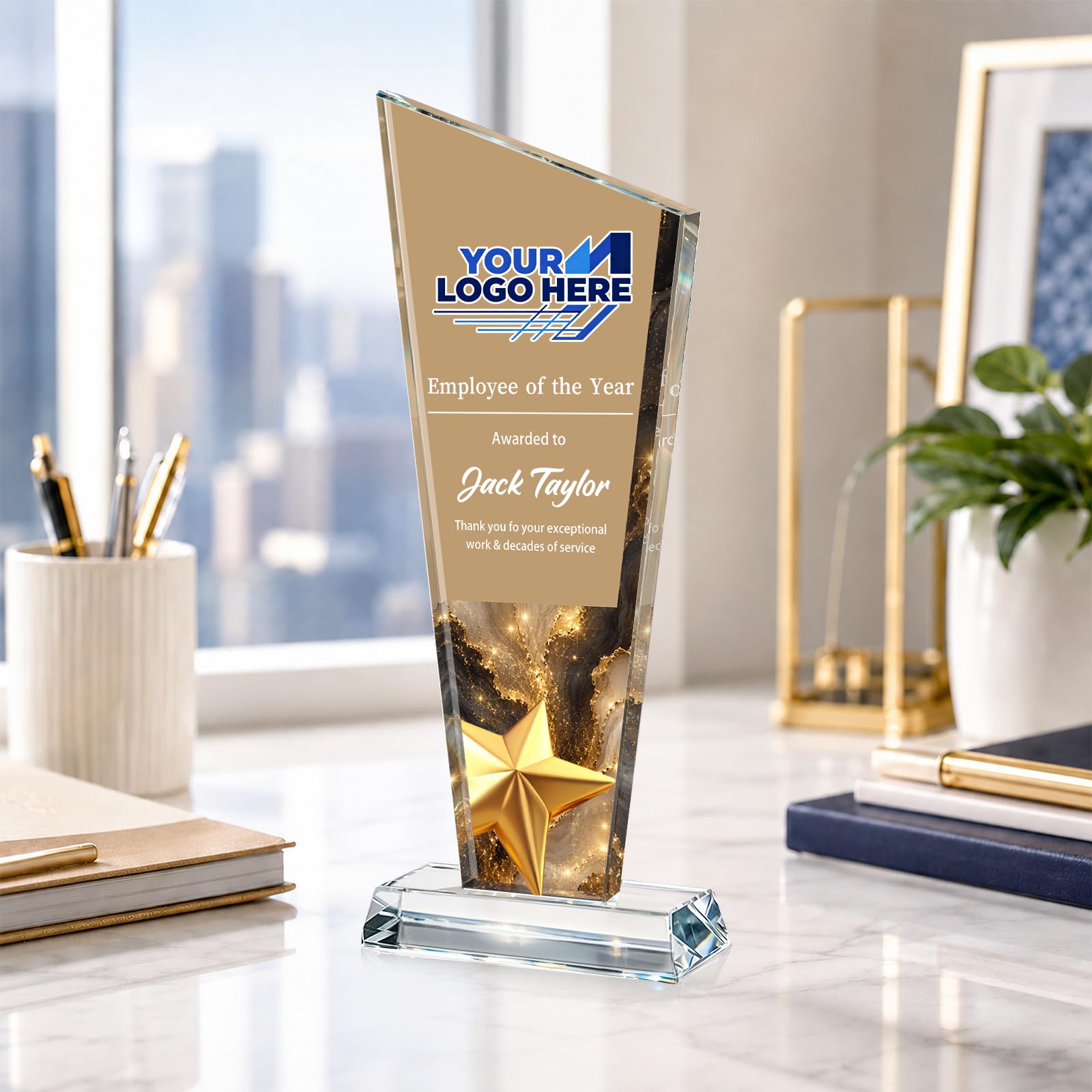 Custom Crystal Trophy Award Personalized Plaque Award with Text Logo Photo Awards Trophies for Employee Recognition Team Graduation Personalized Office Gifts for Boss Coworker Teacher