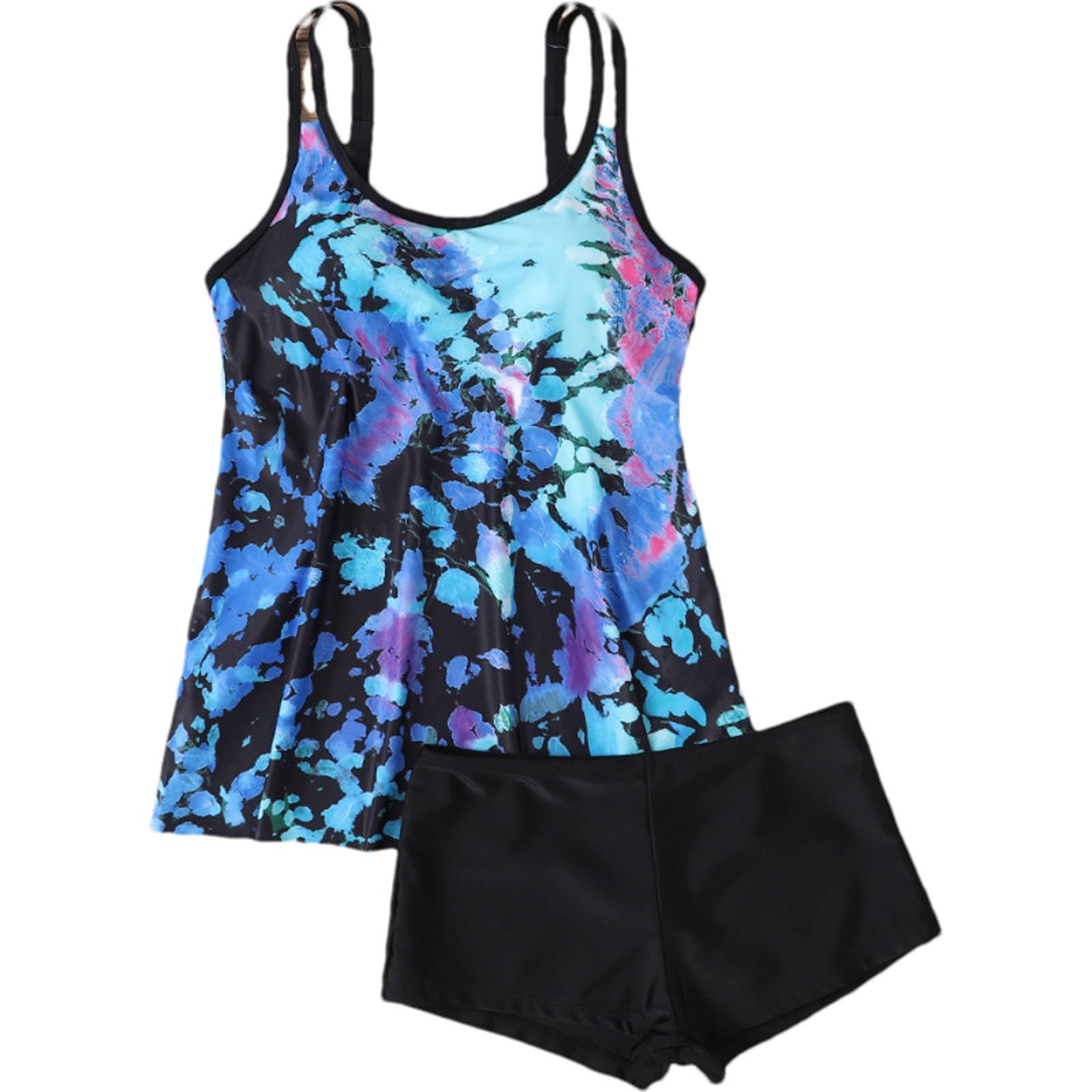 Women's Tankini Swimsuits - Casual Plus Size 2 Pieces Floral Bathing Suit Blouson Tank Top with Boyshorts Modest Athletic Swimwear for Vacation Beach Pool (#2,M)