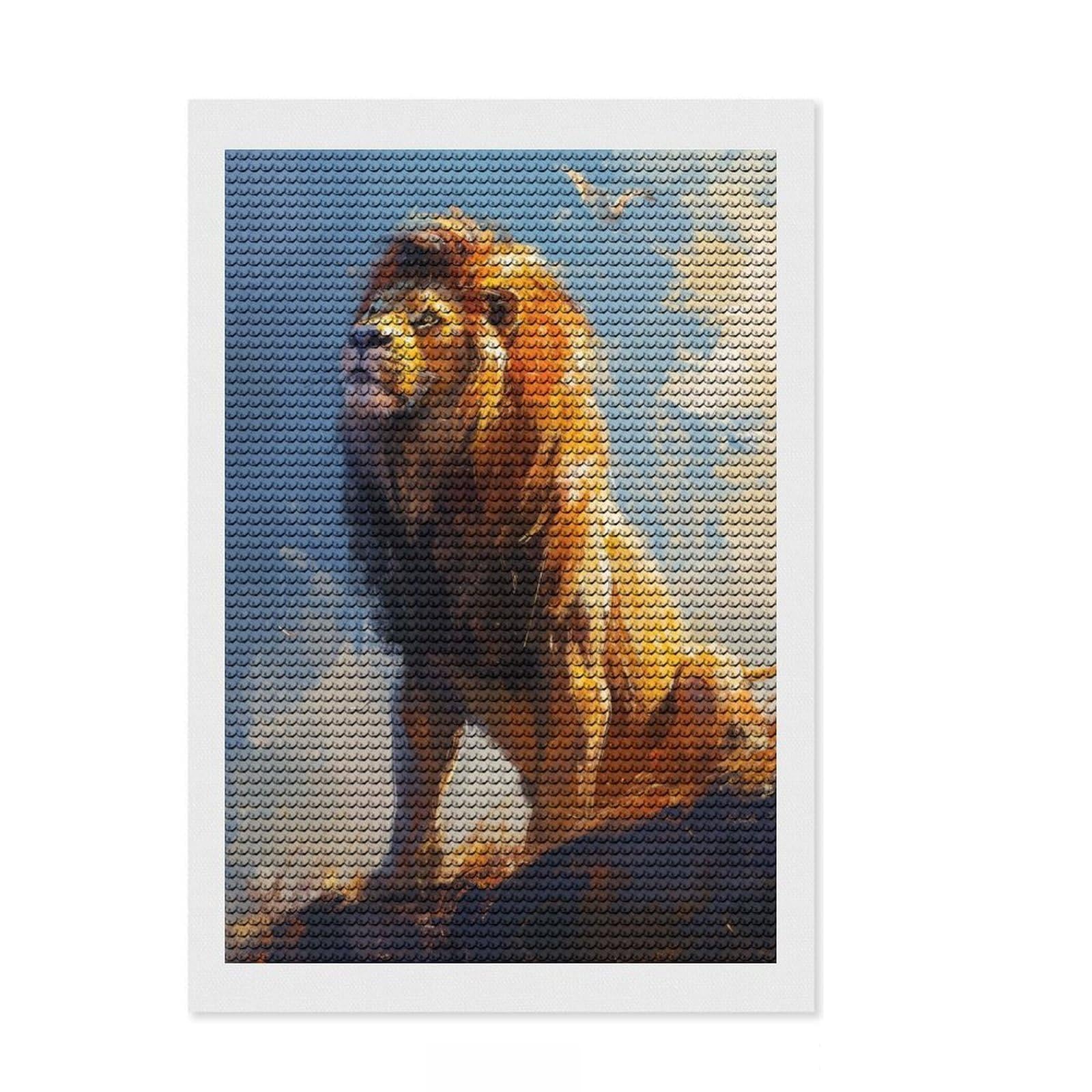 Junmoney Royal Lion Majesty -3 Diamond Painting Canvas Set 8"x12", for Women, with Tool Kit, Office Decor, Gift Idea, Stress Relief Craft