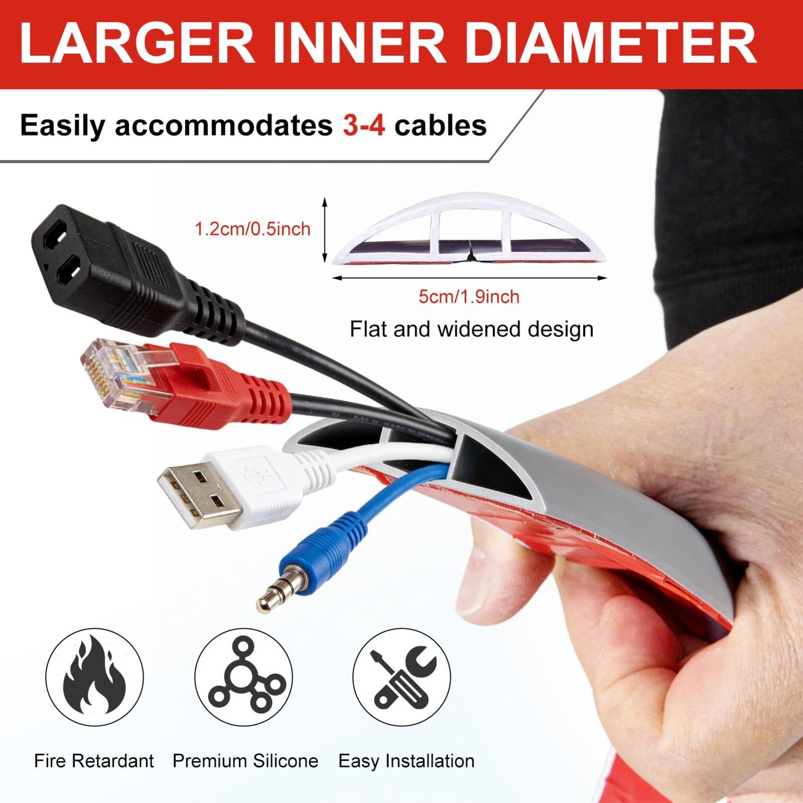 Canalina autoadesiva per cavi, 20 m, larghezza 5 cm, in PVC, facile da tagliare, protegge da inciampare, per parete, pavimento, scrivania