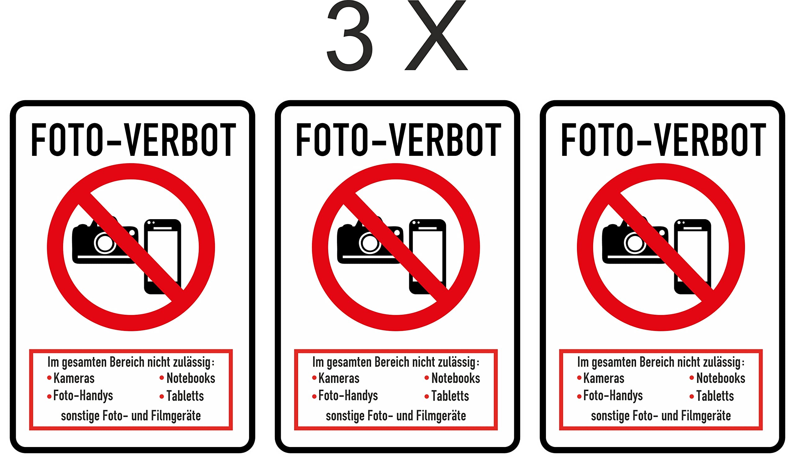 Daged 3 x Photo Prohibition International Languages Sticker 10 x 14 cm Picture Shooting Cameras Note Sign Safety Sign Sticker T-065 - Image 2