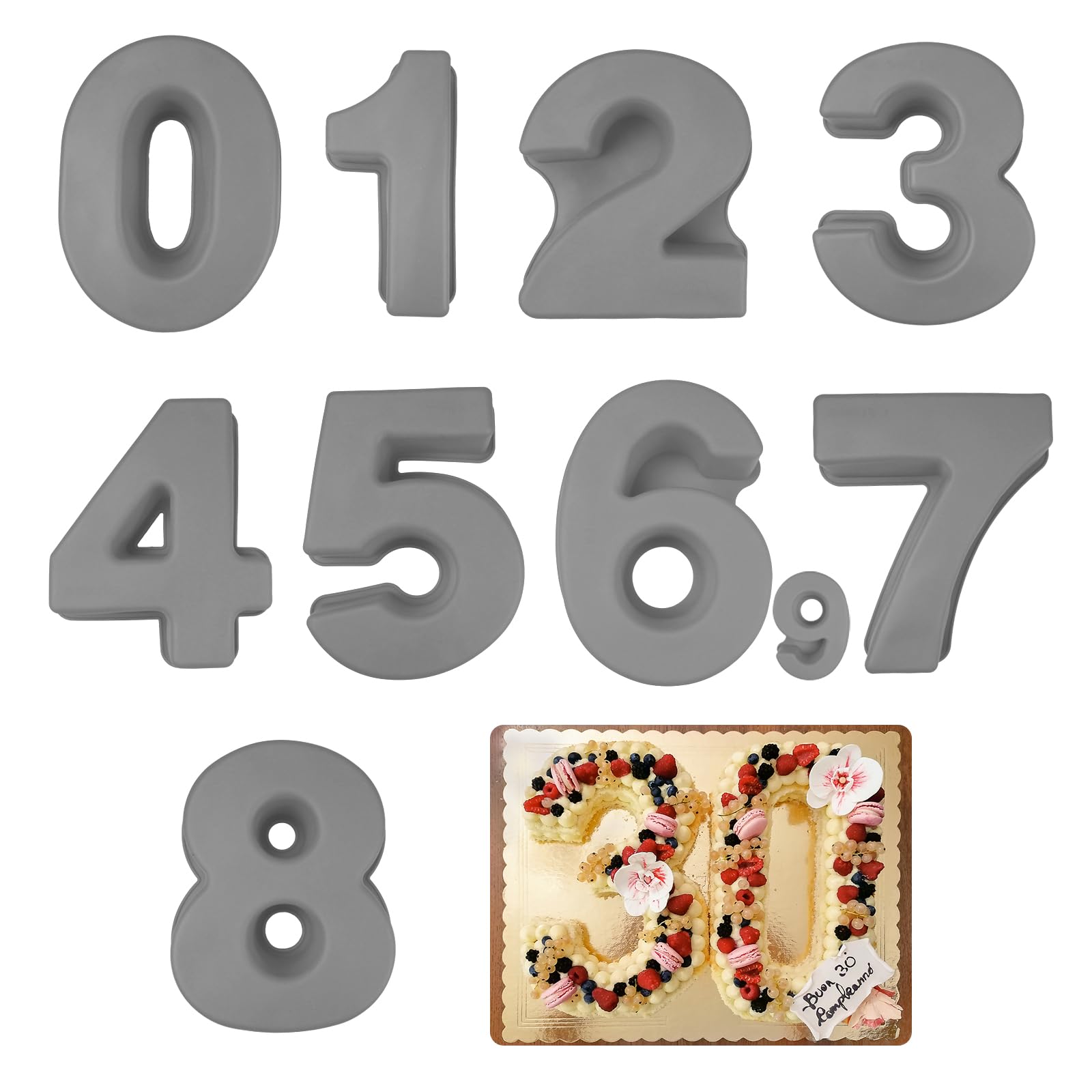 9 Piezas Espesado Silicona Molde Números Tarta 25cm 3D Grandes 10 Pulgadas Para Tartas De Cumpleaños Bodas Fiestas Aniversarios