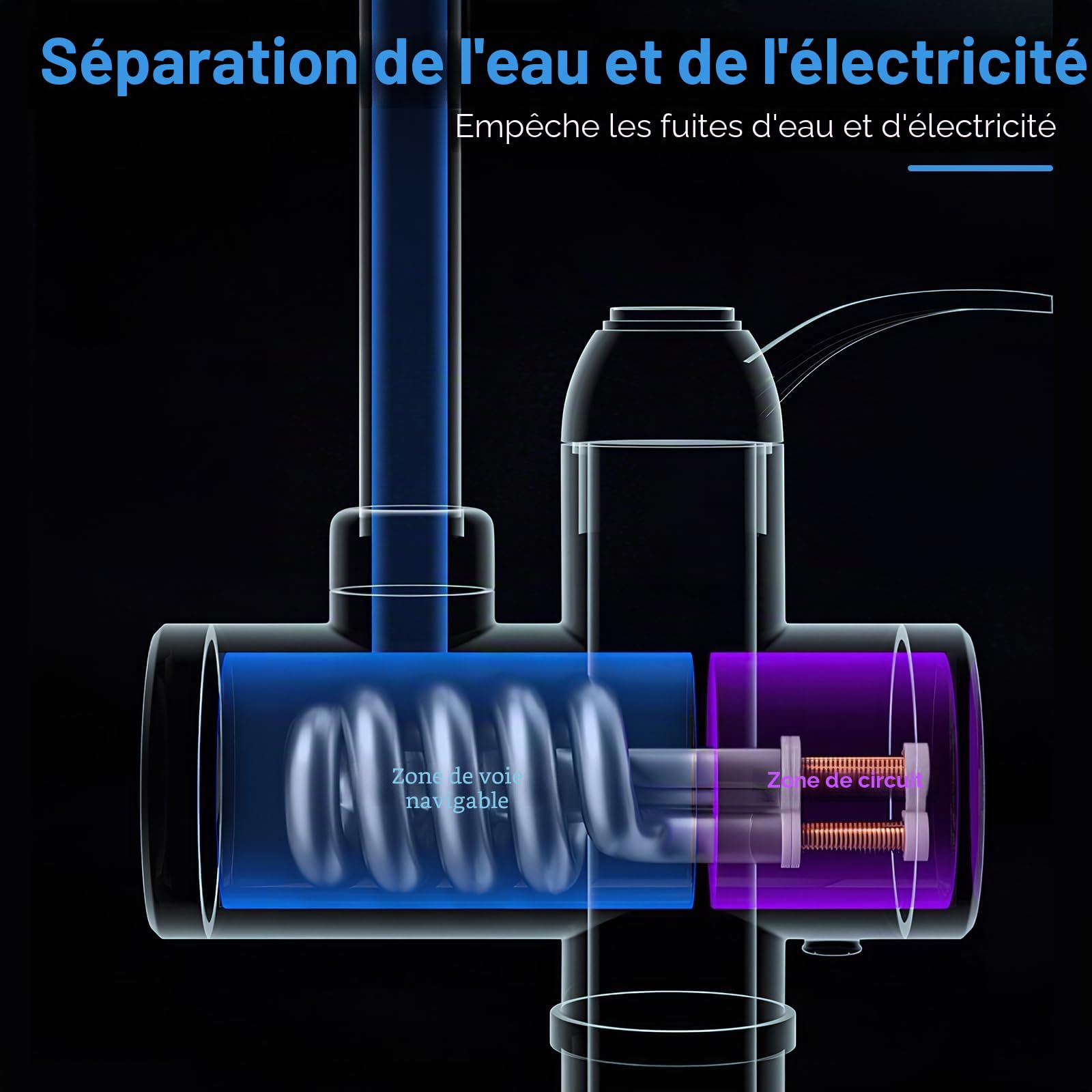 Robinet d'eau chaude instantané 230 V, 3000 W, chauffe-eau électrique avec affichage numérique LED, robinet chauffant électrique rotatif à 360° en acier inoxydable pour cuisine, salle de bain et