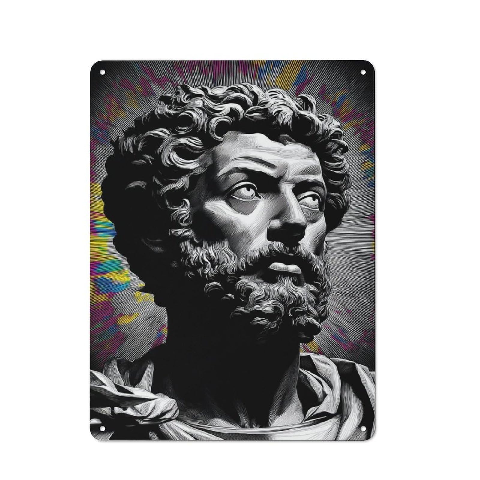 Modern Vintage Renaissance Portrait with Whimsical Background Metal Desk Wall Sign 40x30cm, Office Wall Decor for Office, Study, Studio Or Hallway
