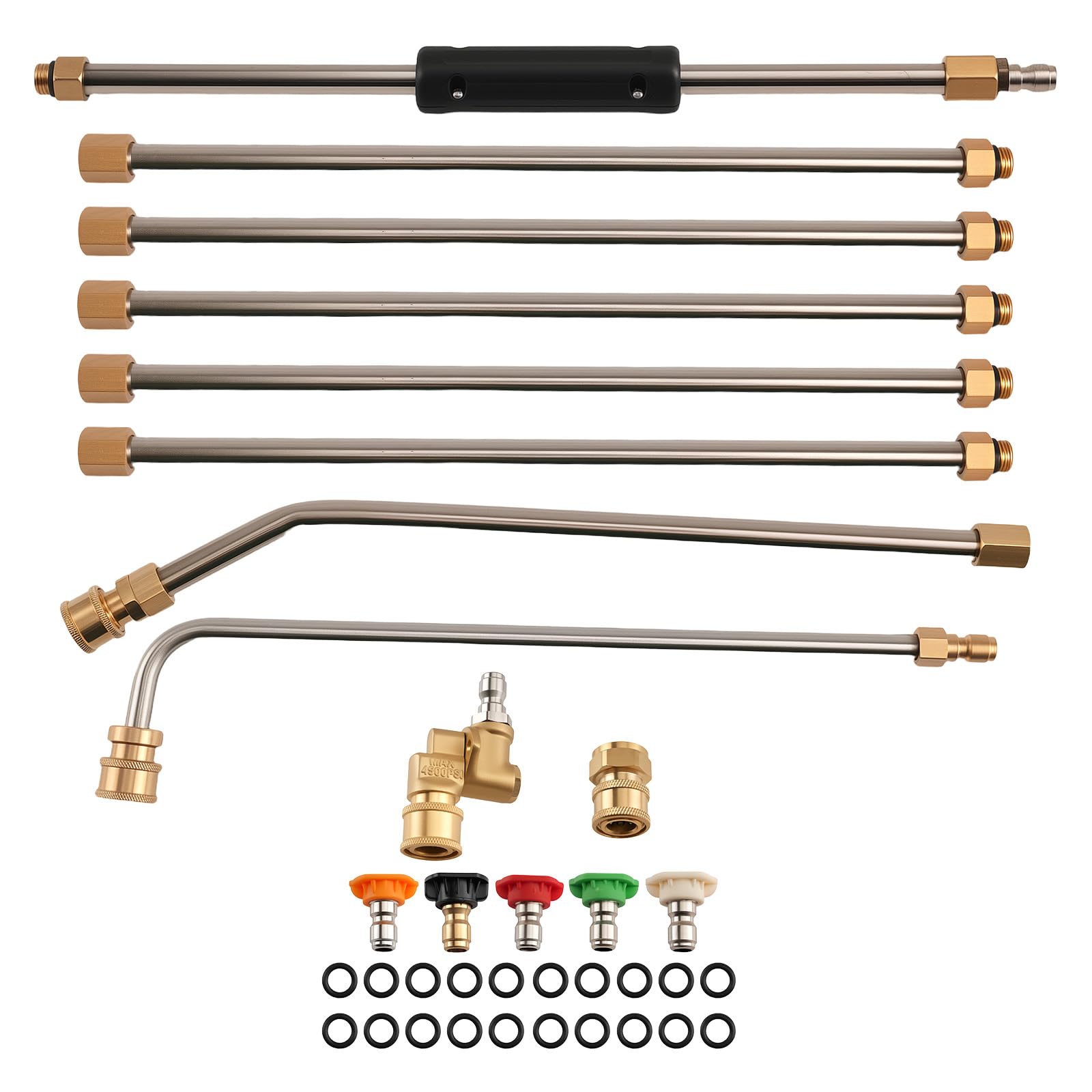 maXpeedingrods 4000 PSI High Pressure Washer Extension Wand, 8 PCS Gutter Cleaner Spray Extension Washer Lance Rod Brass with 5 Nozzle Tips for Cleaning Car Garden Boat Wall