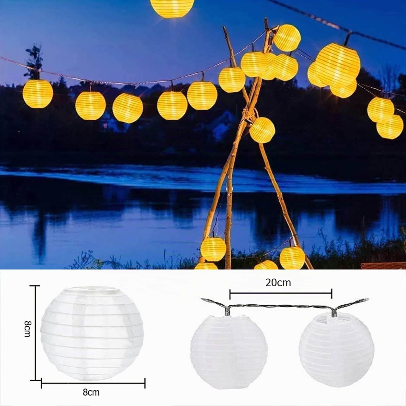 Bowfar Solar Lichterkette Lampions Außen, 10M 50 LED Laternen 1200mAh Solar Lichterkette Aussen mit Upgrade Solarpanel, 8 Modi Lampions Außen Wetterfest für Garten Balkon Terrasse Hochzeit, Warmweiß