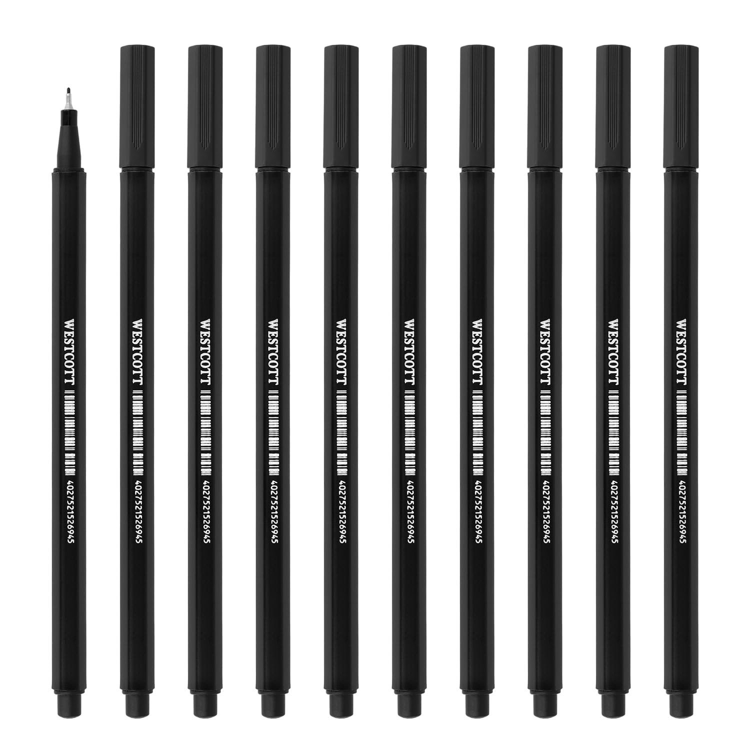 Westcott STORYLINER Rotulador Fino Negro 10 Unidades | Rotulador fino premium con grosor de trazo de 0,4 mm | Trazo preciso, punta con punta metálica | E-737760 00