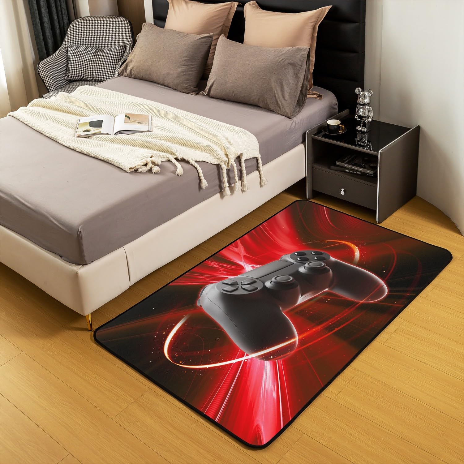 Set di tappetini da 100 x 150 cm per comodino, tappetino per videogiochi, console di gioco modello gioco, per ragazze e adolescenti, controller di videogiochi, rosso per adulti, soggiorno, antiscivolo