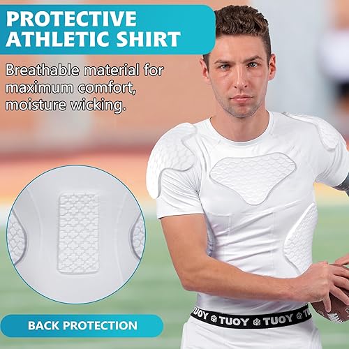Miniatura 7 de TUOY - Camisa de compresión acolchada para hombre, protector de pecho para fútbol, paintball y béisbol