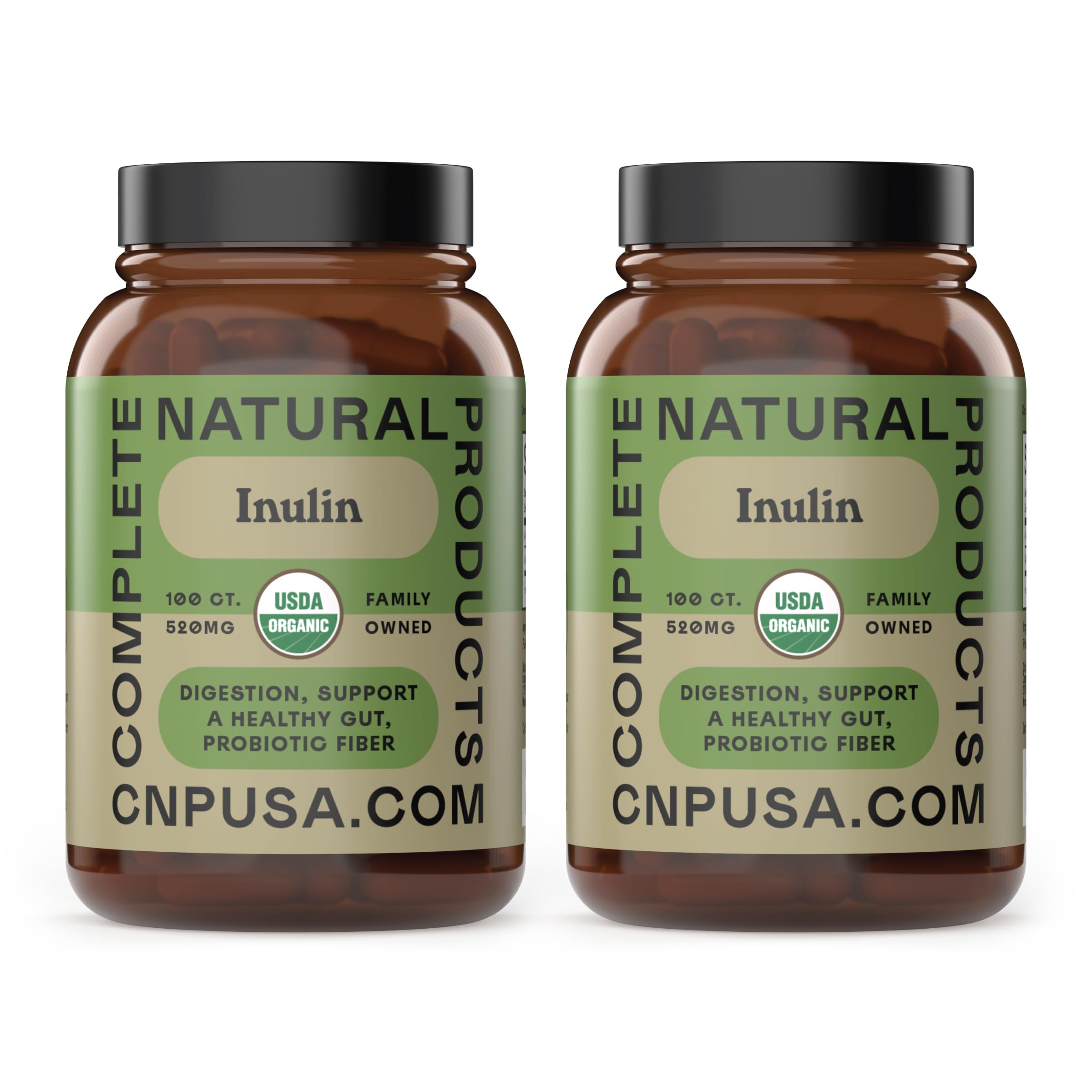 Complete Natural Products Organic Inulin Capsules - 520mg 100 Pills, Organic Jerusalem Artichoke Inulin Capsules (Pack of 2) 100 Count (Pack of 2)