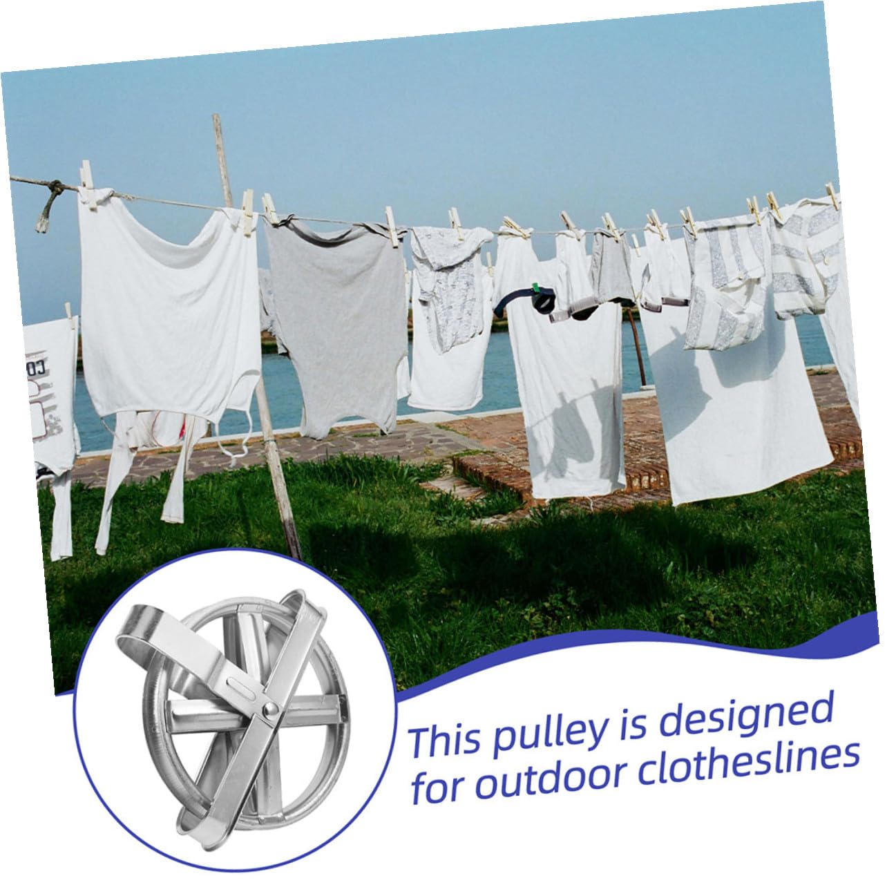 Kit de 2 Poleas de Hierro Plata para Tendedero Diseño Simple y Ranura Profunda, Resistentes al Óxido para Secado de Ropa y Chaquetas al Aire Libre