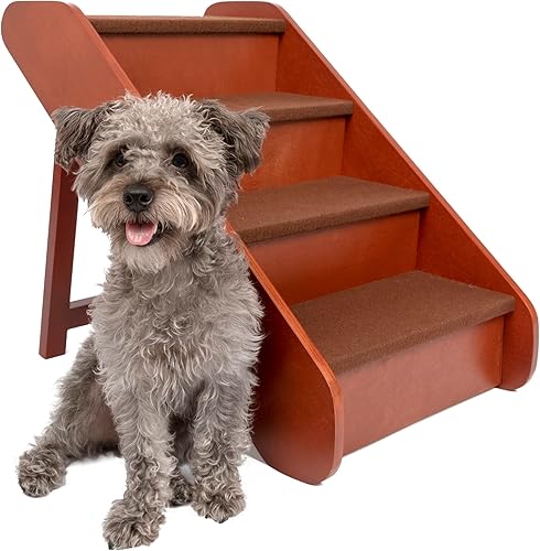 PetSafe CozyUp Folding Wood Pet Steps - Foldable Wood Dog Stairs for High Beds - Pet Stairs for Large Dogs Puppies and Cats - Dog Steps Support up
