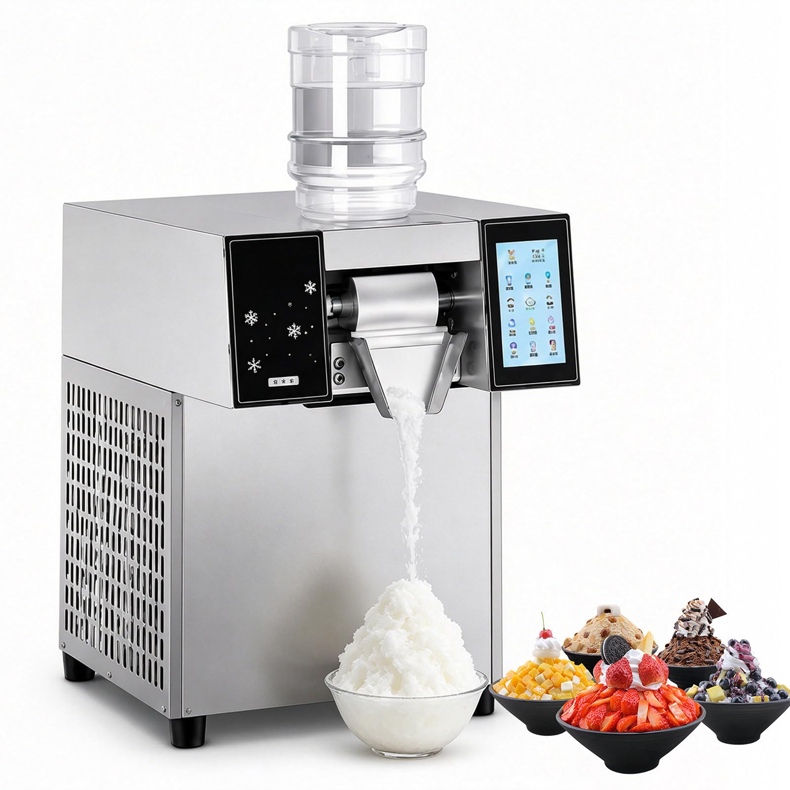 JIYINGHUI Commercial Snowflake Ice Machine, 180-400kg/24h Shaved Ice Machine, 3S Rapid Cooling, Stainless Steel, Snowflake Ice Maker for Dessert, Ice Cream, Suitable for Party＆Commercial HS240Kg