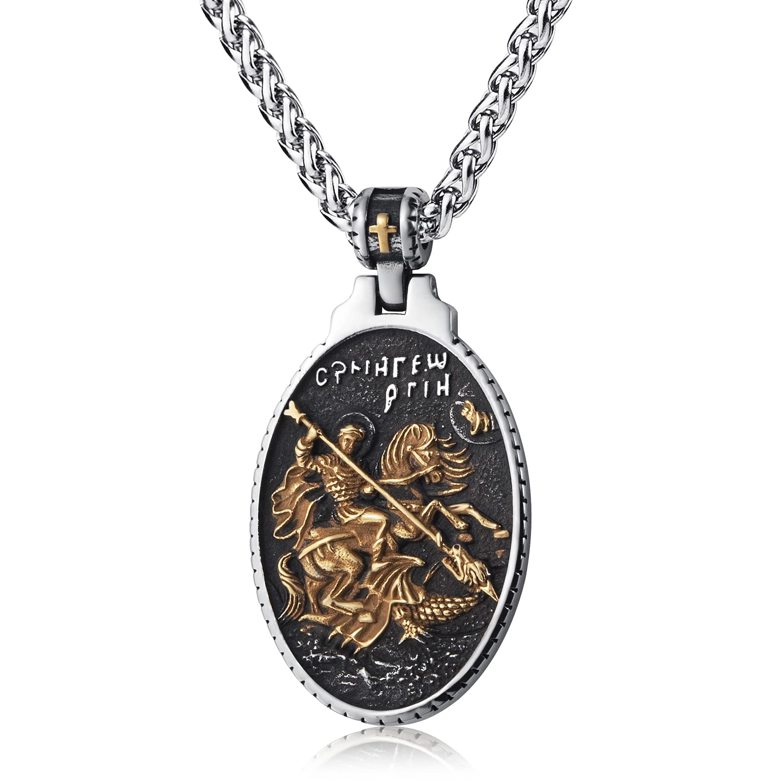 KIRTIJWSt Christopher/George/Michael/Jusus/Mary Necklace for Men Stainless Steel Patron Saints Medallion Jewelry