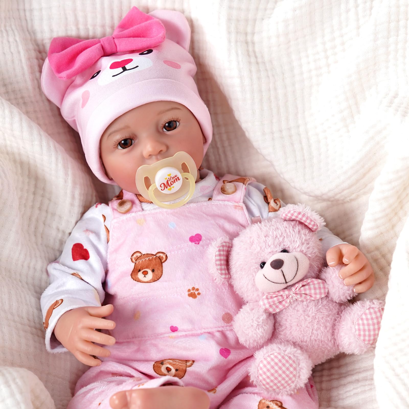 BABESIDE Bambole Reborn Bambina - 17 pollici Carina Reborn Femmina con Corpo in Stoffa, Bambola Neonata Realistica con Outfit Affascinante e Accessori Completi, Regalo per Bambini di Età 3+