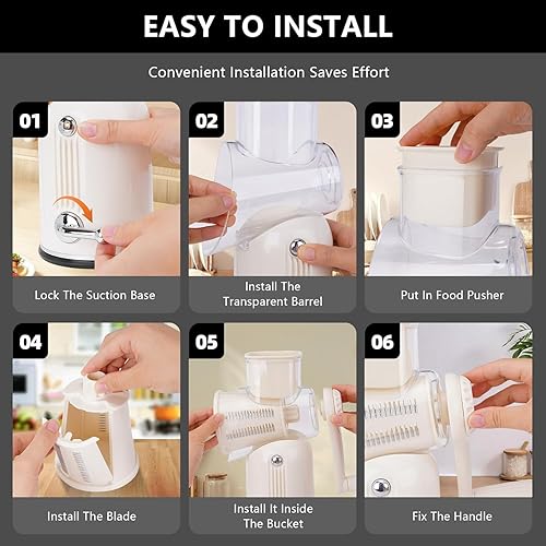 Miniatura 8 de Rallador de queso giratorio 5 en 1, rebanador de verduras con asa, rallador de queso de manivela mejorado con mango y base de succión fuerte,