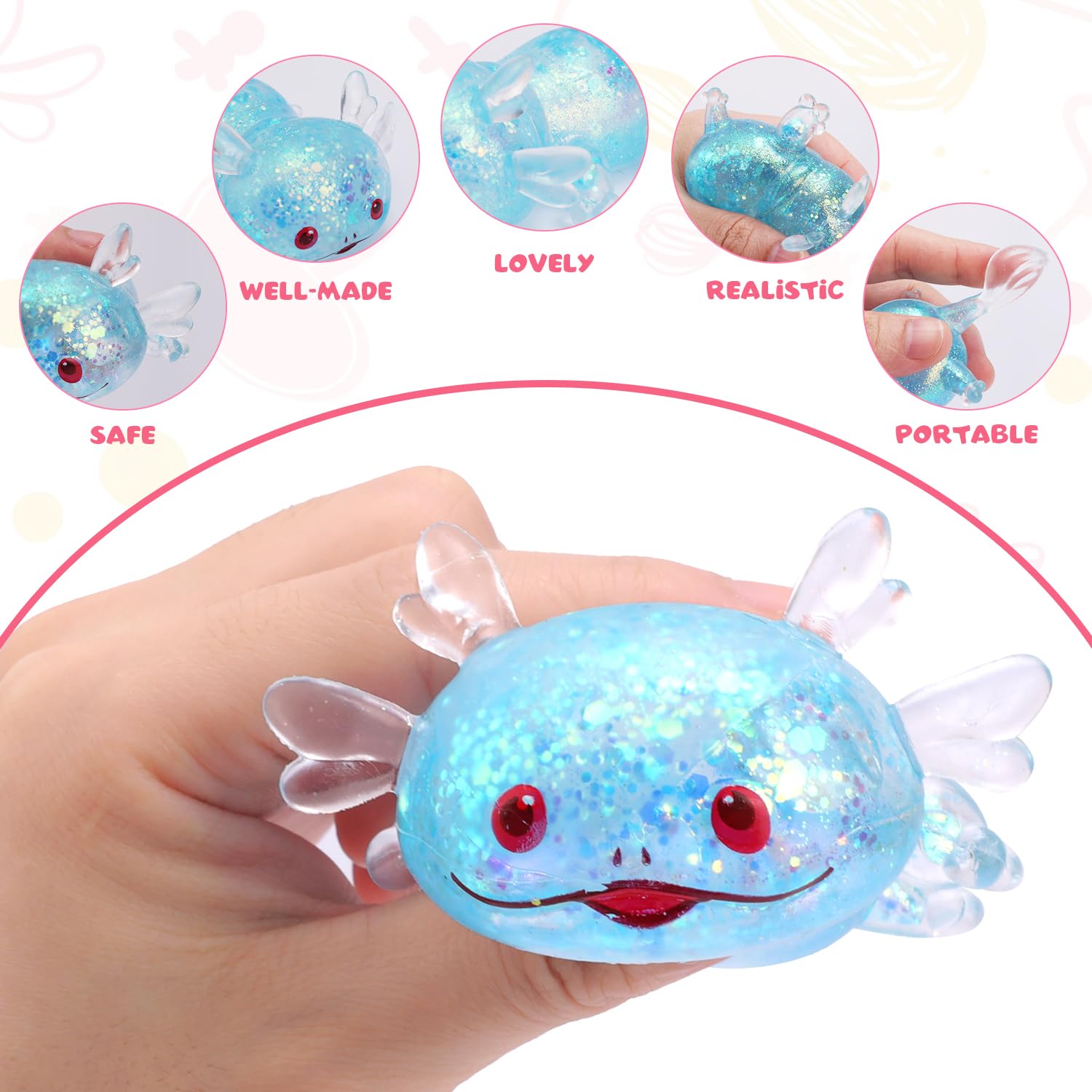 4 Stück Axolotl Squishy Spielzeug - Anti-Stress Knautschtiere Für Kinder & Erwachsene