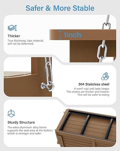 Miniatura 5 de YEFU Columpio colgante para porche al aire libre banco de columpio de patio de 2 asientos, silla con columpios para todo tipo de clima con cadenas