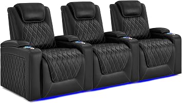 Valencia Oslo Float Zero Gravity Heat & Massage Theater Seating Power Recline, Lumbar, Headrest, Italian Nappa Leather, Cool Gel, RGB LED, Storage Row of 3
