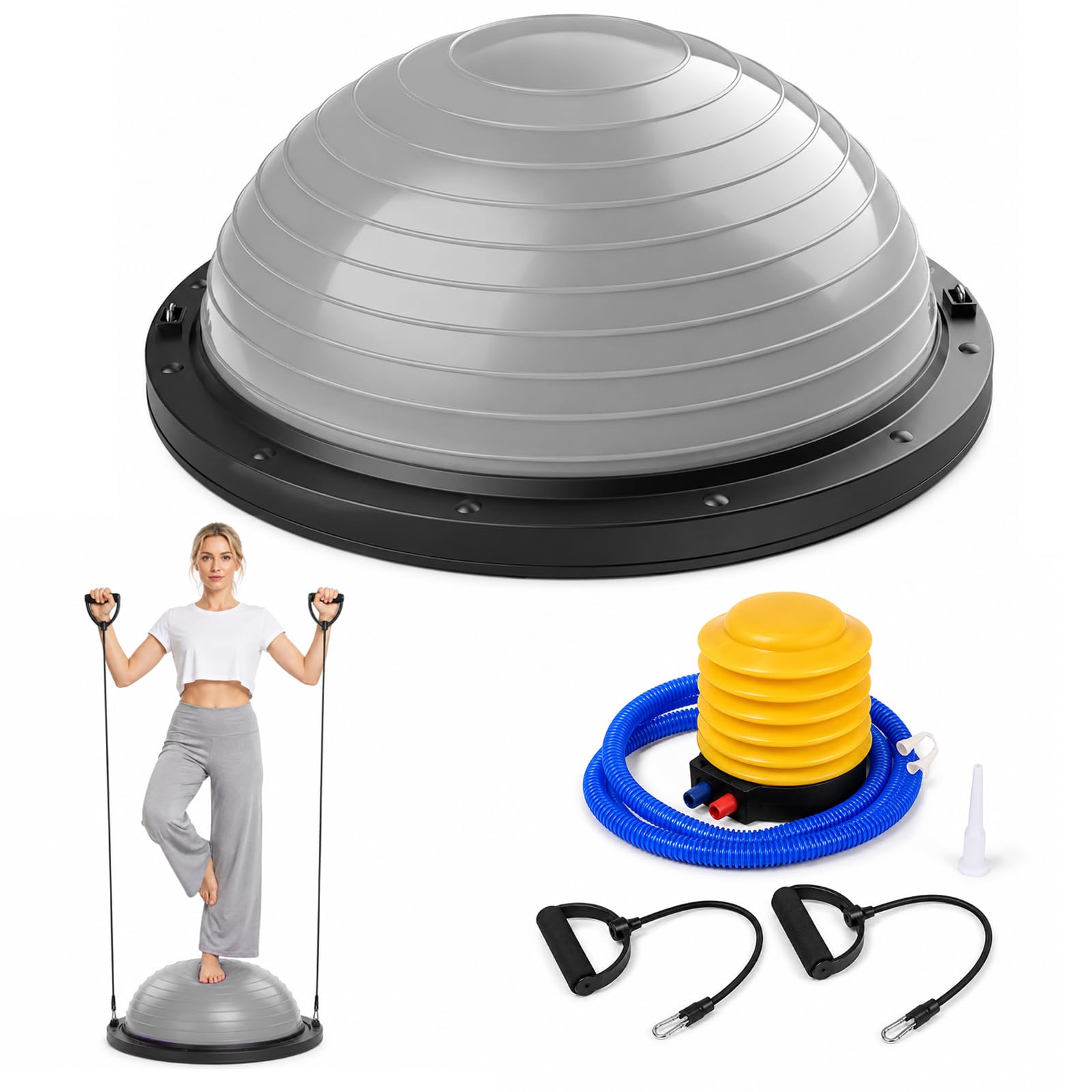 Piłka balansowa 58 cm, trener piłki do jogi z pompką, 2 taśmy fitness