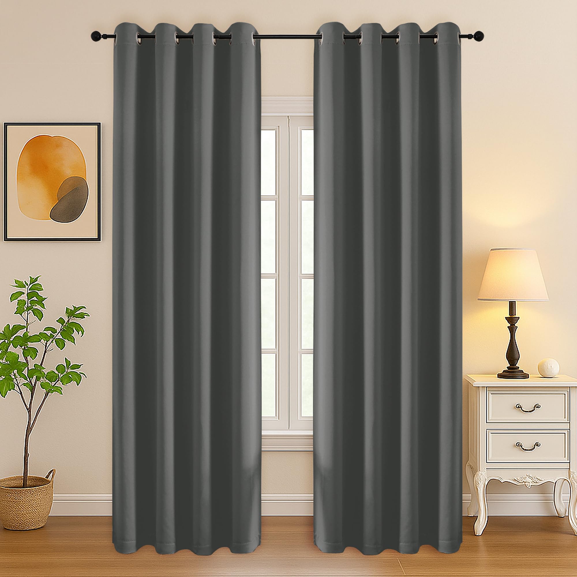 Simplebrand Light Grey Curtains for Bedroom Living Room 90 Inches Long 2 Panels Set, Room Darkening Thermal Insulated Curtains &amp; Drapes, Solid Grommet Noise Reducing Window Treatment, W50 x L90 Inch