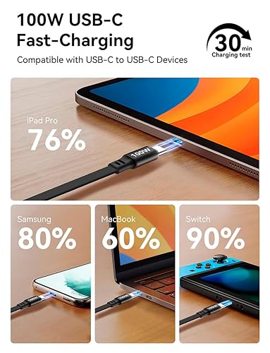 Miniatura 2 de Cable retráctil USB C a USB C (1.2 m, 2 unidades), cable de carga rápida USBC 5A de 100W, cable de carga tipo C para iPhone 17 16 15 Pro Plus Pro